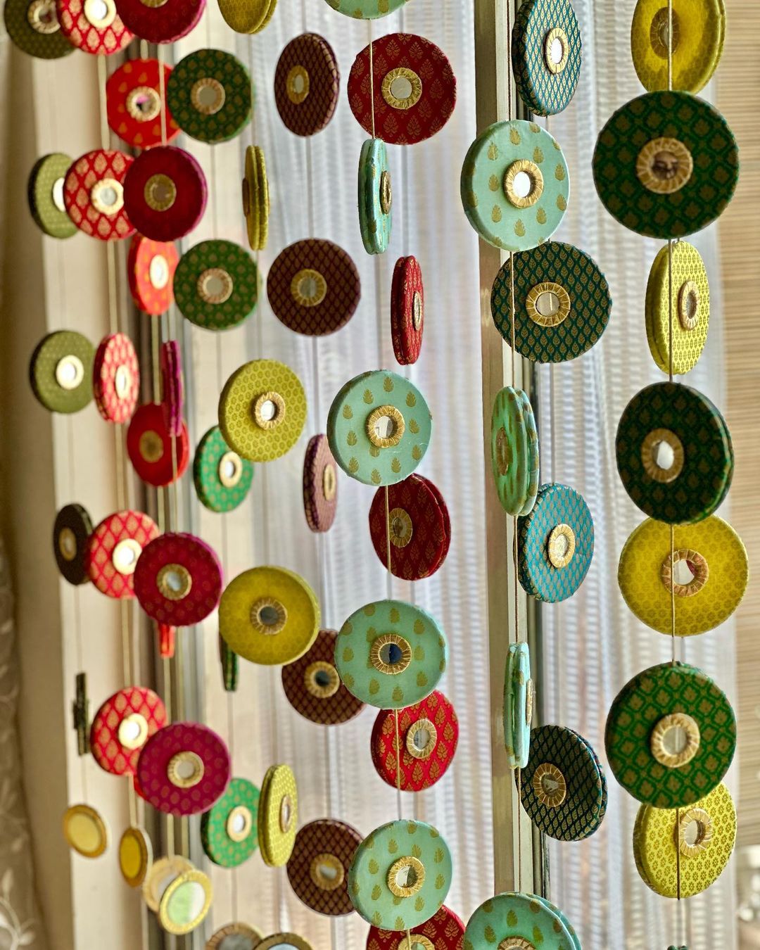 Circular hanging- Mirror work hangings set with mirror emblem - Multicolor set