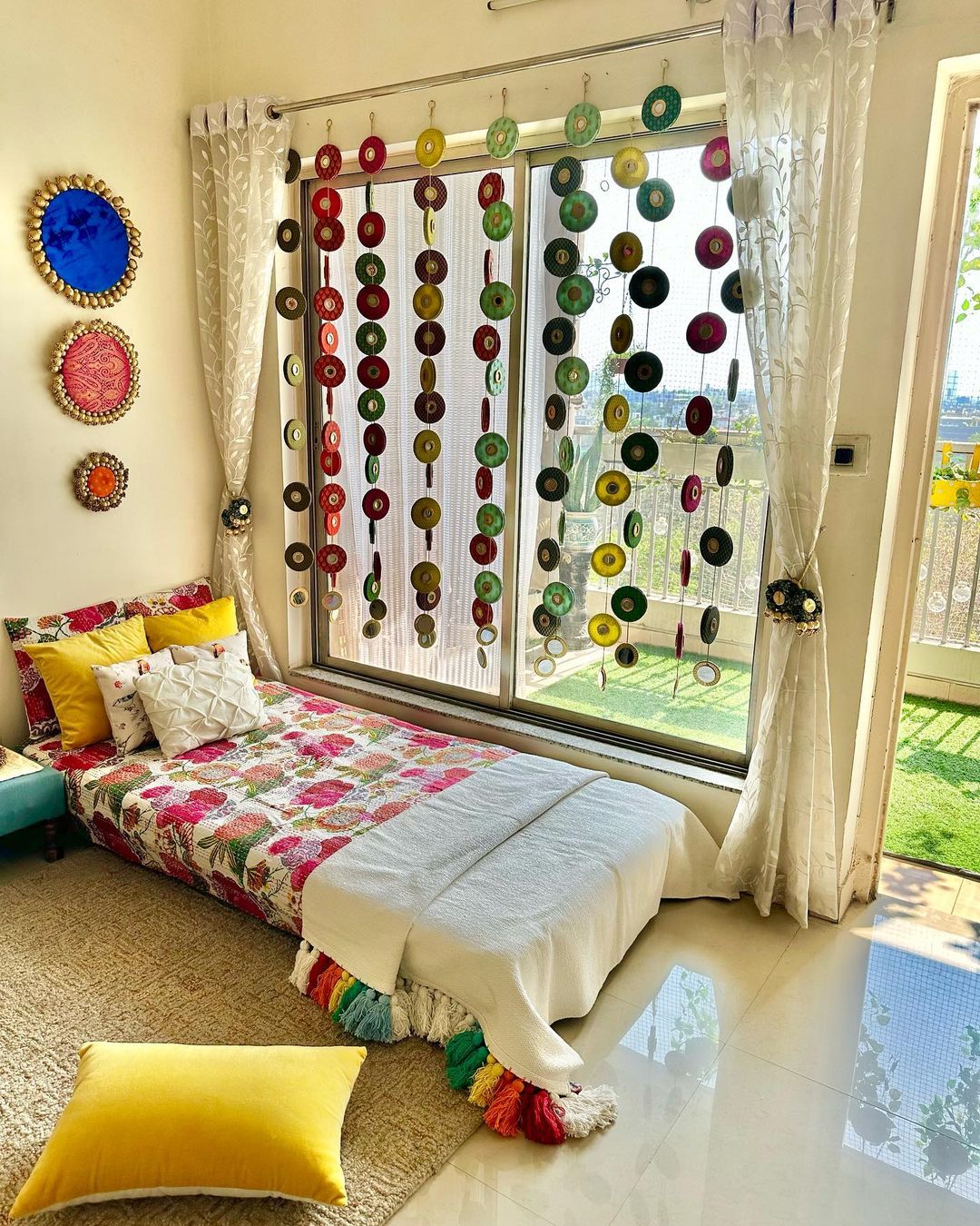 Circular hanging- Mirror work hangings set with mirror emblem - Multicolor set