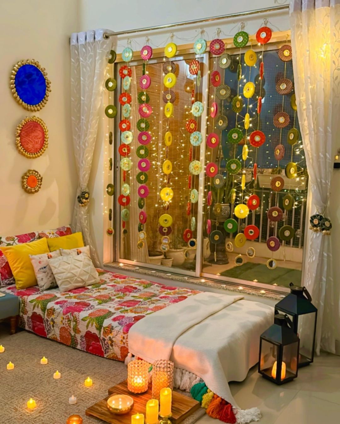 Circular hanging- Mirror work hangings set with mirror emblem - Multicolor set