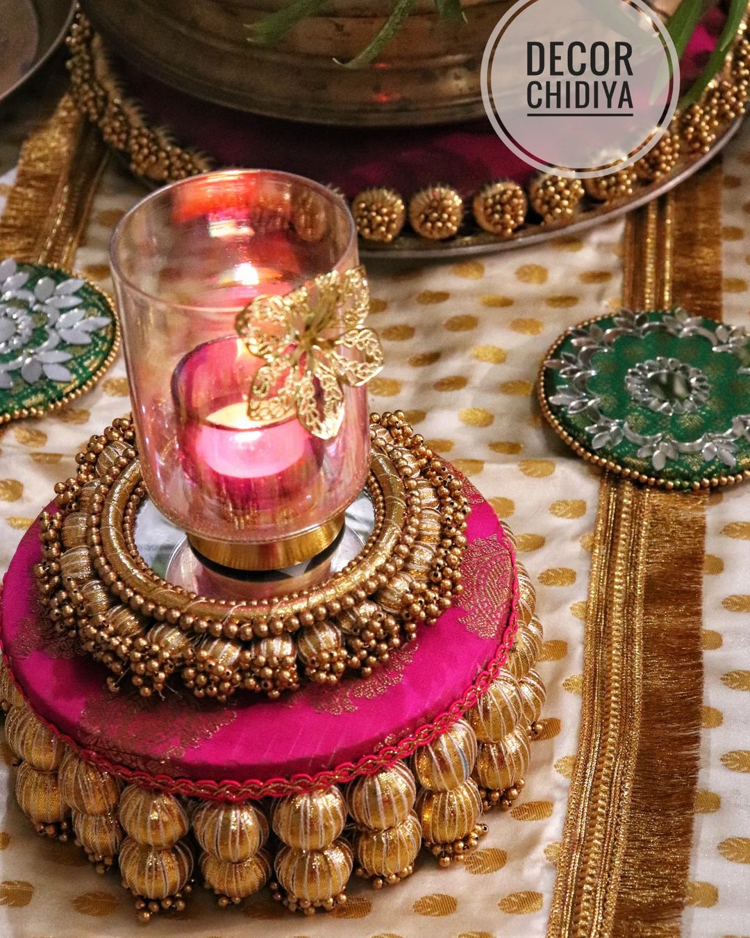 The kalsi -Beautiful Indian summer Pink and green Table decoration - Pitcher pot Theme set various