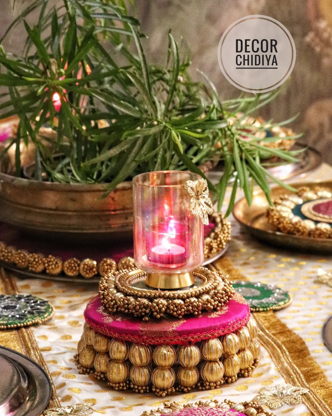 The kalsi -Beautiful Indian summer Pink and green Table decoration - Pitcher pot Theme set various