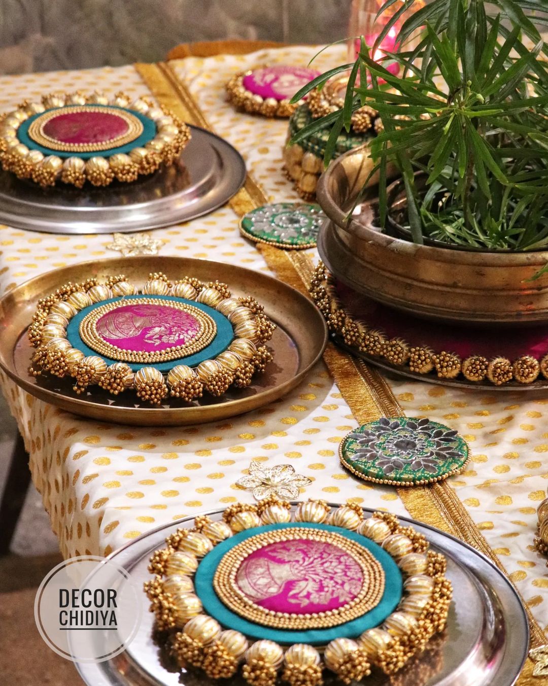 The kalsi -Beautiful Indian summer Pink and green Table decoration - Pitcher pot Theme set various