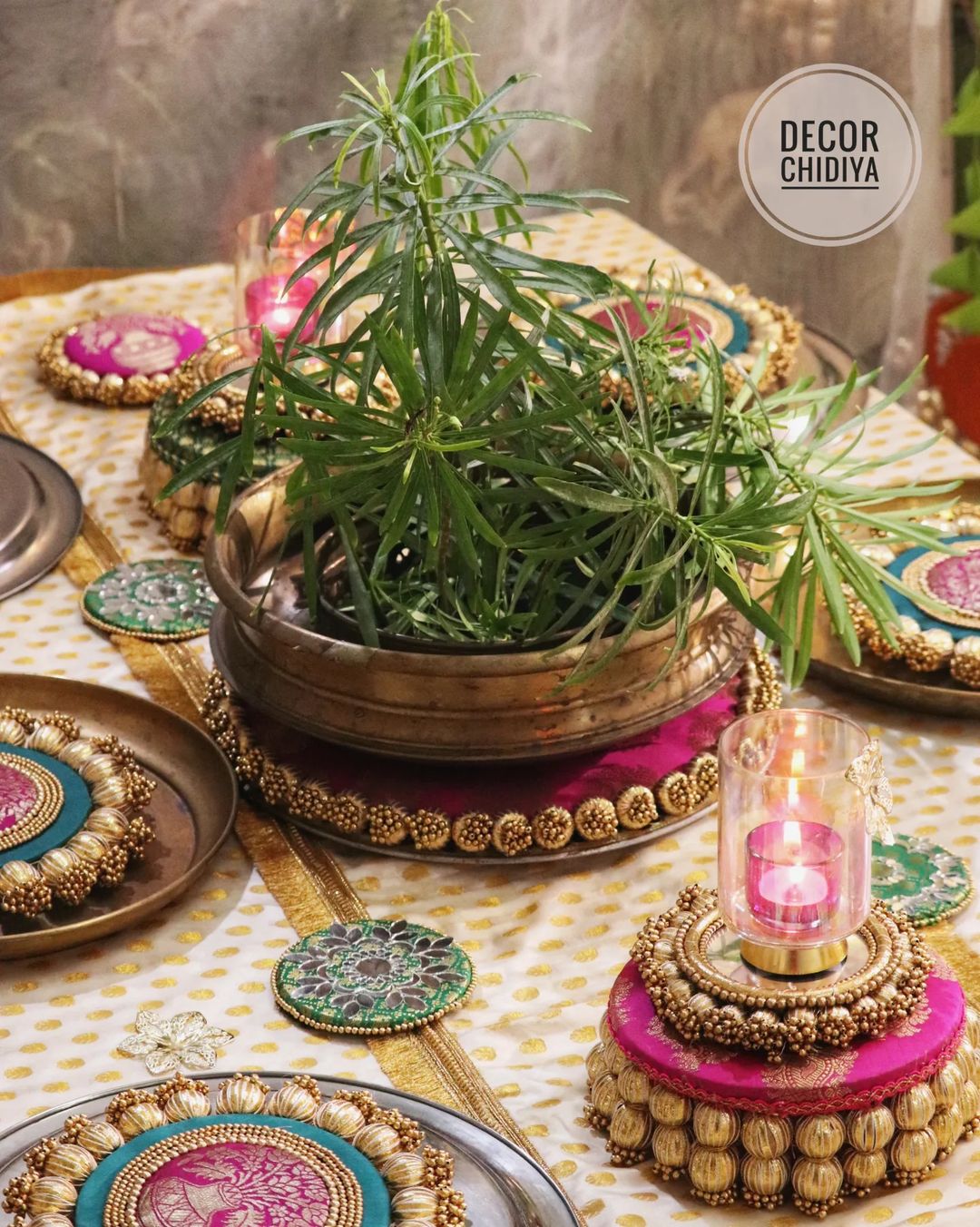 The kalsi -Beautiful Indian summer Pink and green Table decoration - Pitcher pot Theme set various
