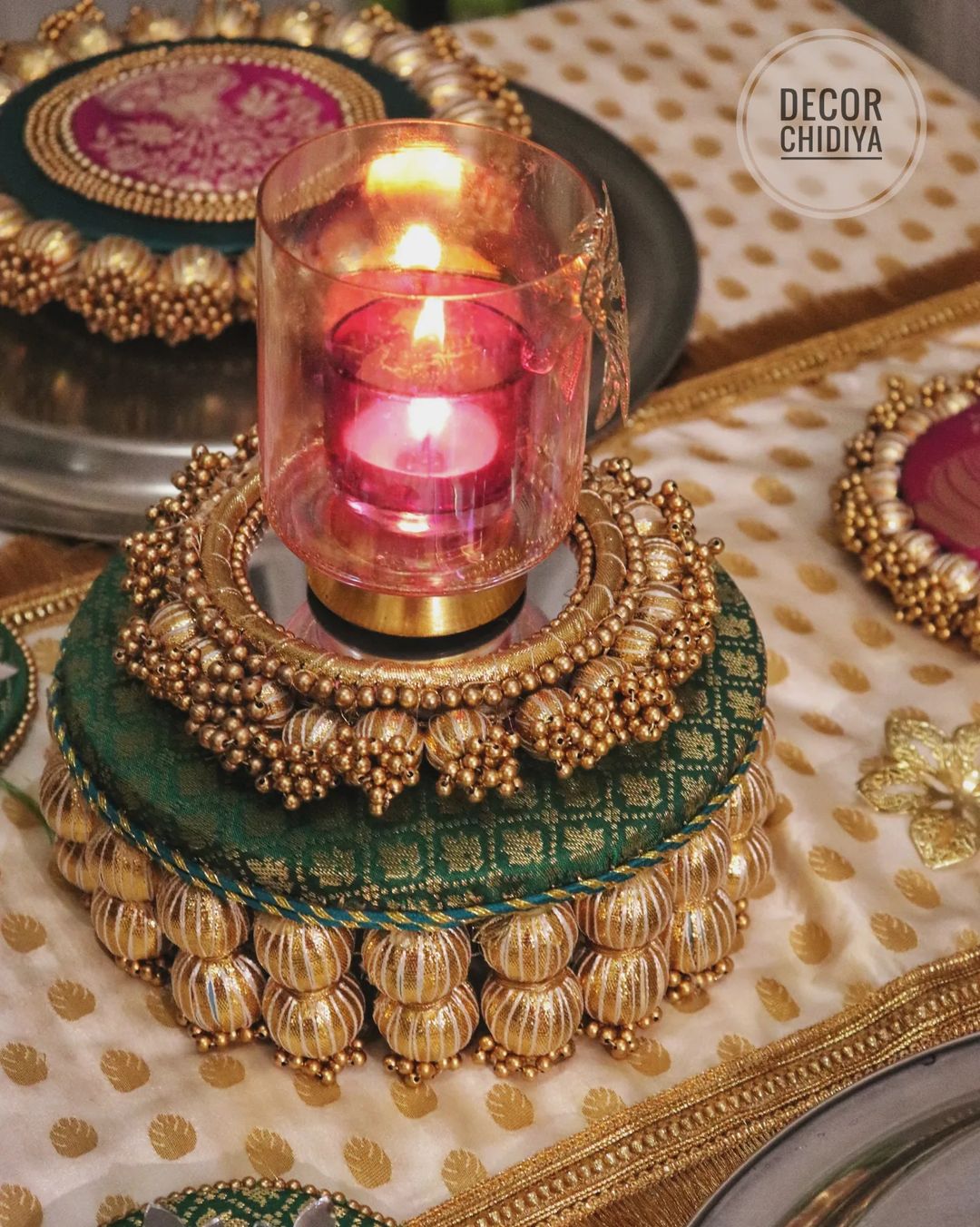 The kalsi -Beautiful Indian summer Pink and green Table decoration - Pitcher pot Theme set various
