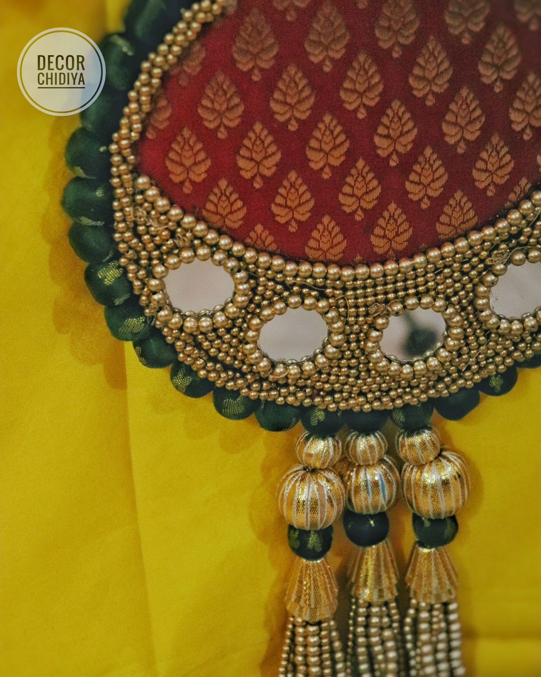 Tilak - Beautiful temple decor setup -Red and yellow temple decor
