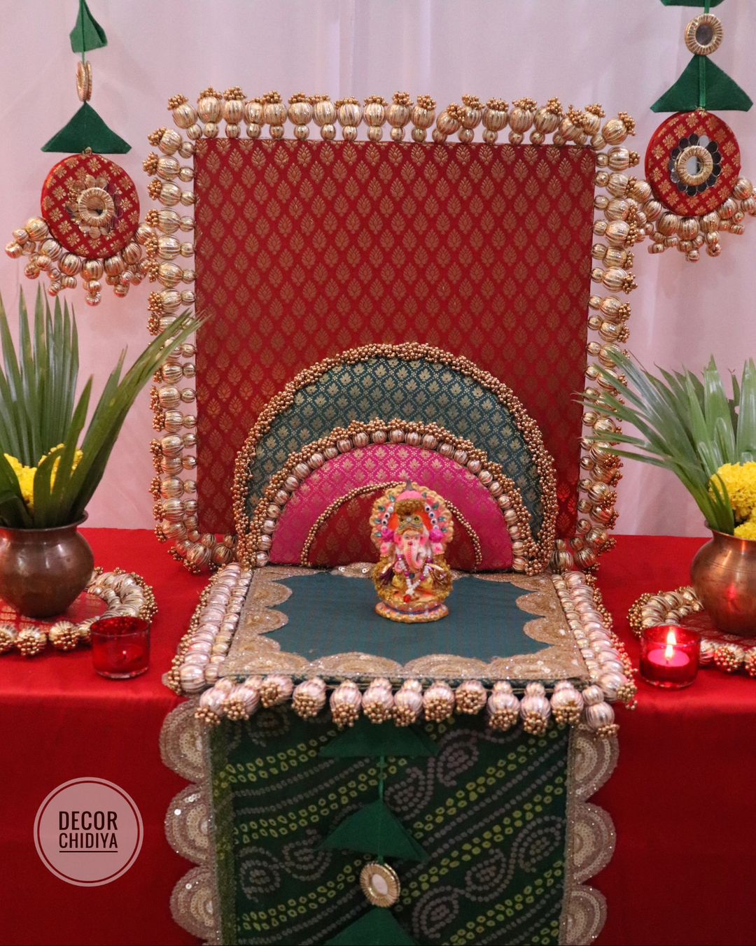 Paan Pasand - Beautiful temple decor setup -Red and green temple decor