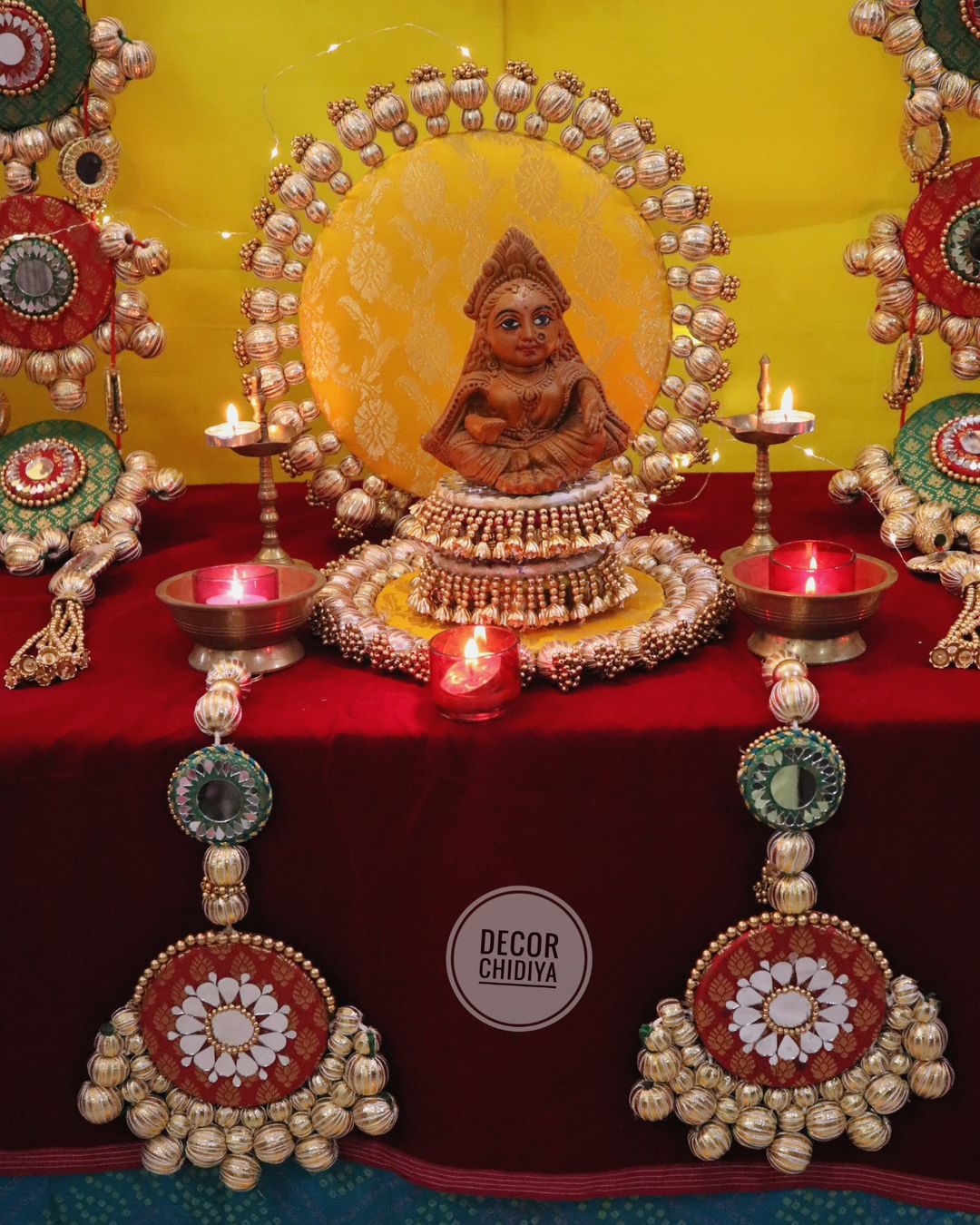 Papiha - The bird theme multicolor banarasi pooja temple decoration set - Multicolor