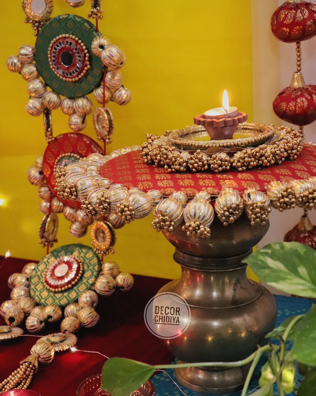 Papiha - The bird theme multicolor banarasi pooja temple decoration set - Multicolor