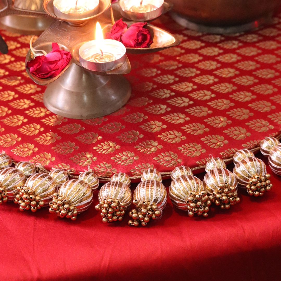laal jalkan - classic red placemat - Red golden beads placemat