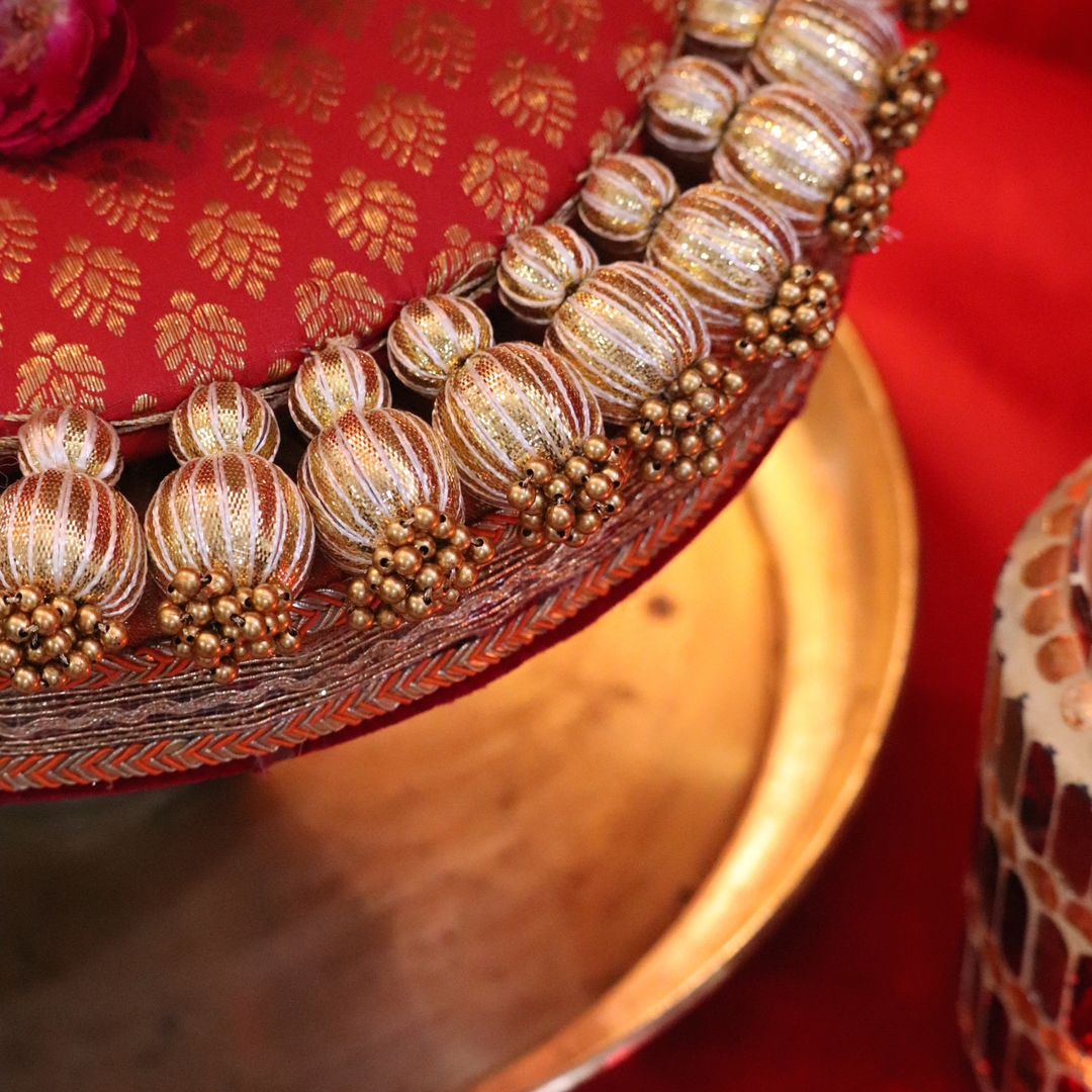 laal jalkan - classic red placemat - Red golden beads placemat