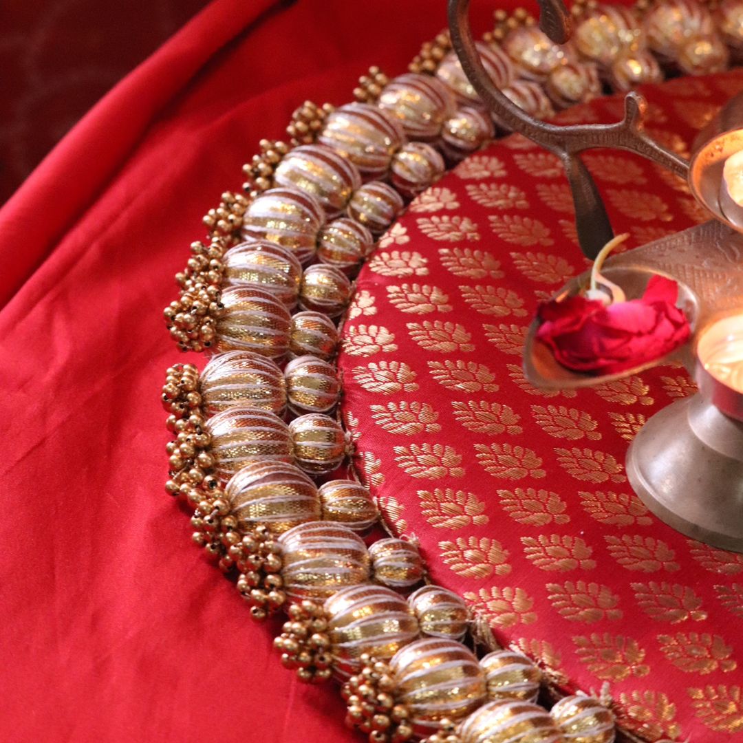 laal jalkan - classic red placemat - Red golden beads placemat
