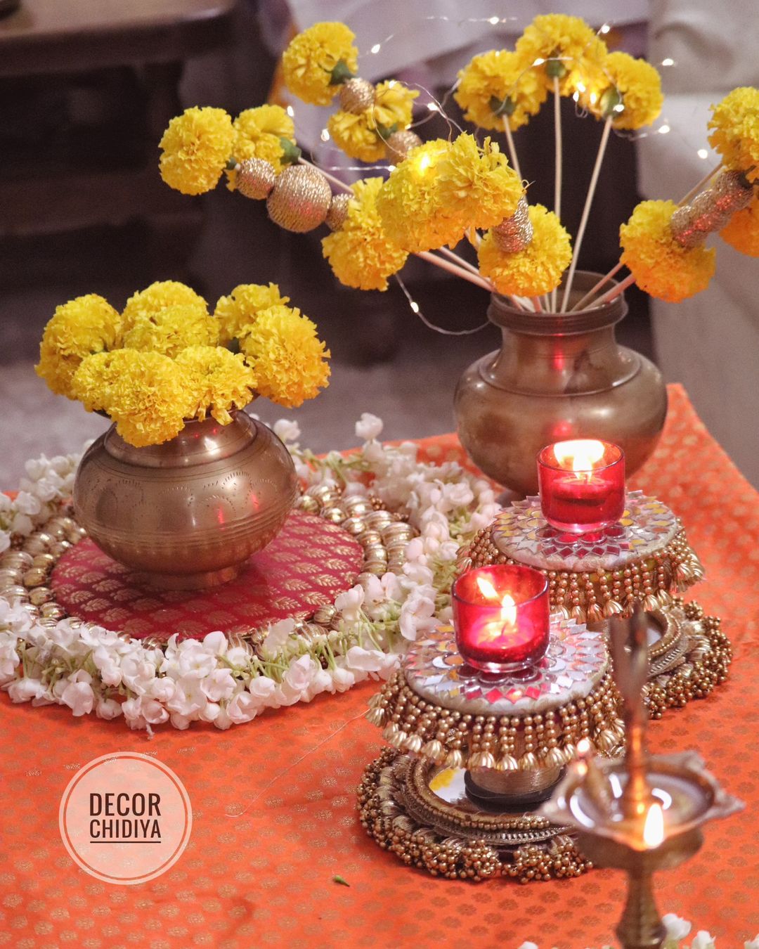 Suraj Uday - Coffee table decor in the theme of sun rise colors - Orange and yellow