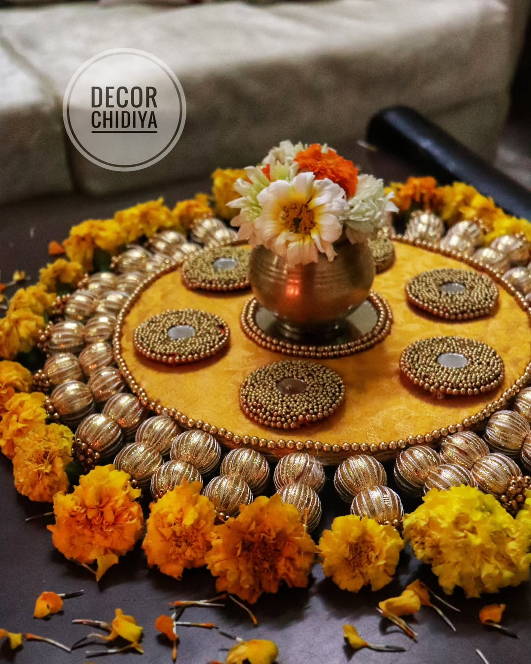 The mandala placemat - Various size - Yellow dabka flower