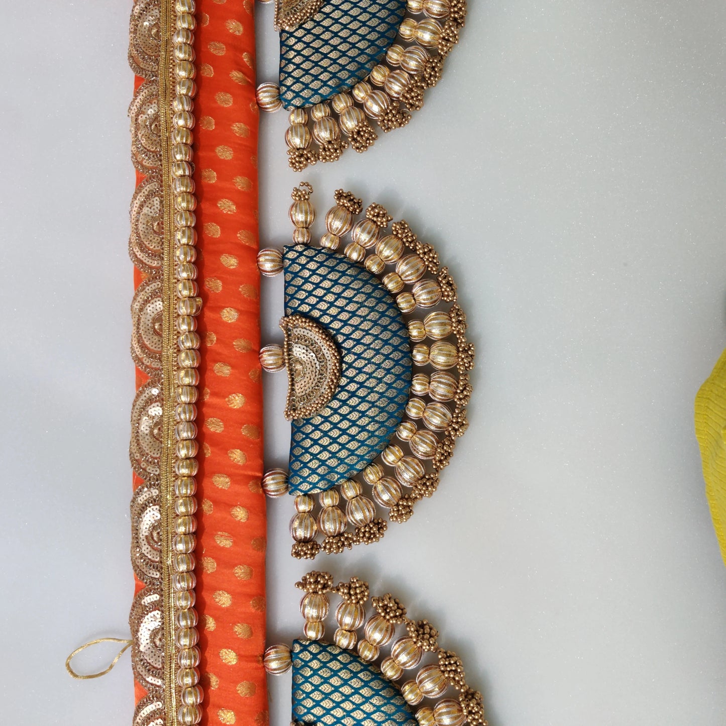 Classic Adhruv or halfmoon Toran -Narangi aur Mor ranga - small motifs brocade toran