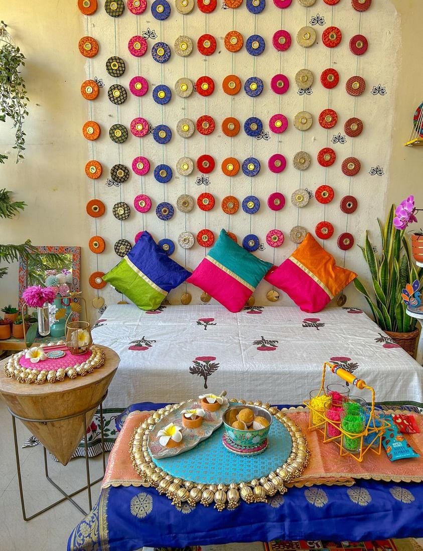 Creative_doc_adyasha x Decorchidiya colourful theme set with circular hanging and placemats