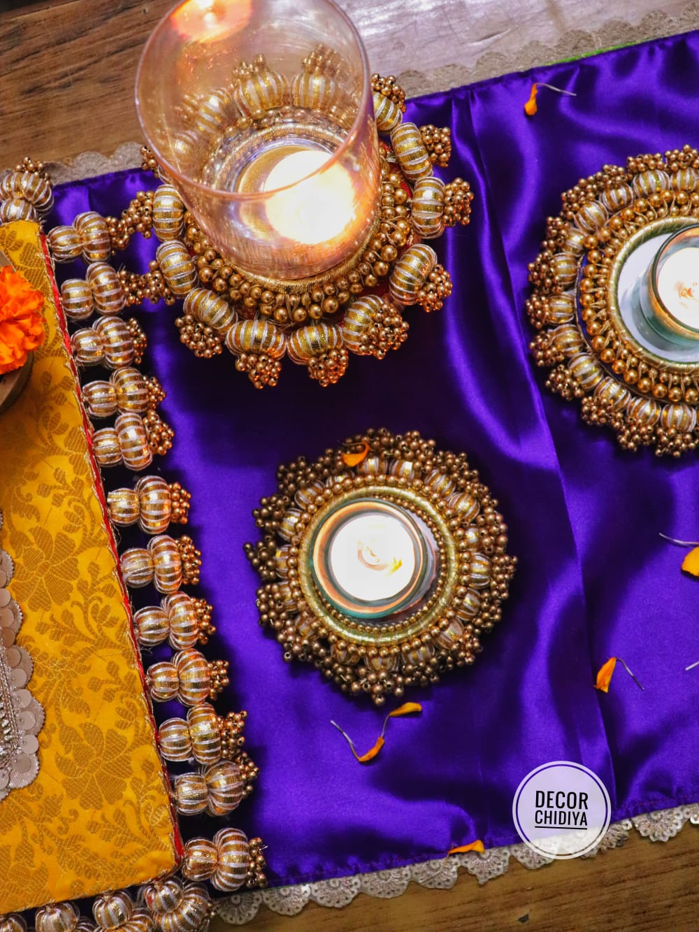 Utsav Coffee Table Decor Set – Yellow, Gold & Violet Festive Centerpiece