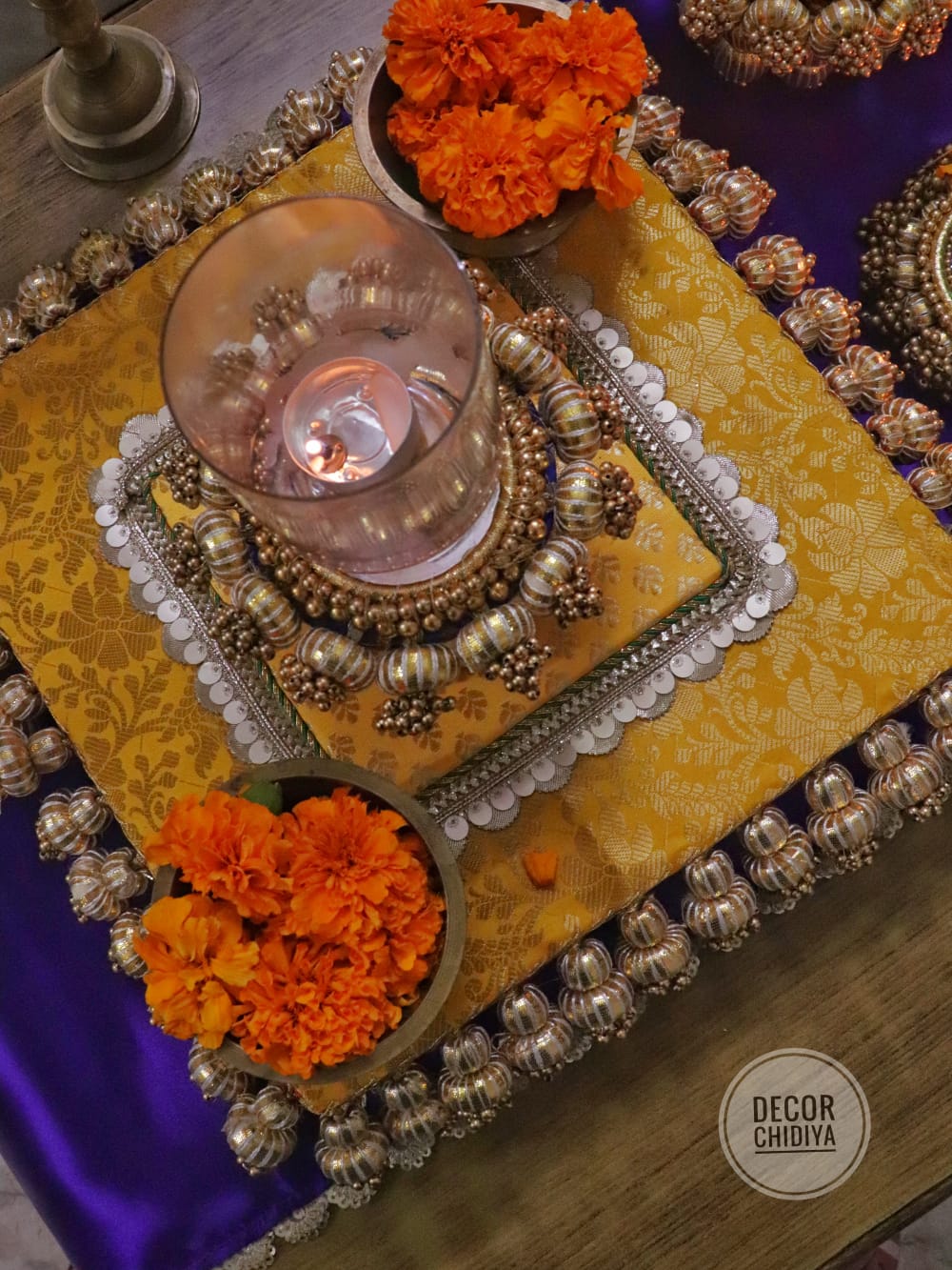 Utsav Coffee Table Decor Set – Yellow, Gold & Violet Festive Centerpiece