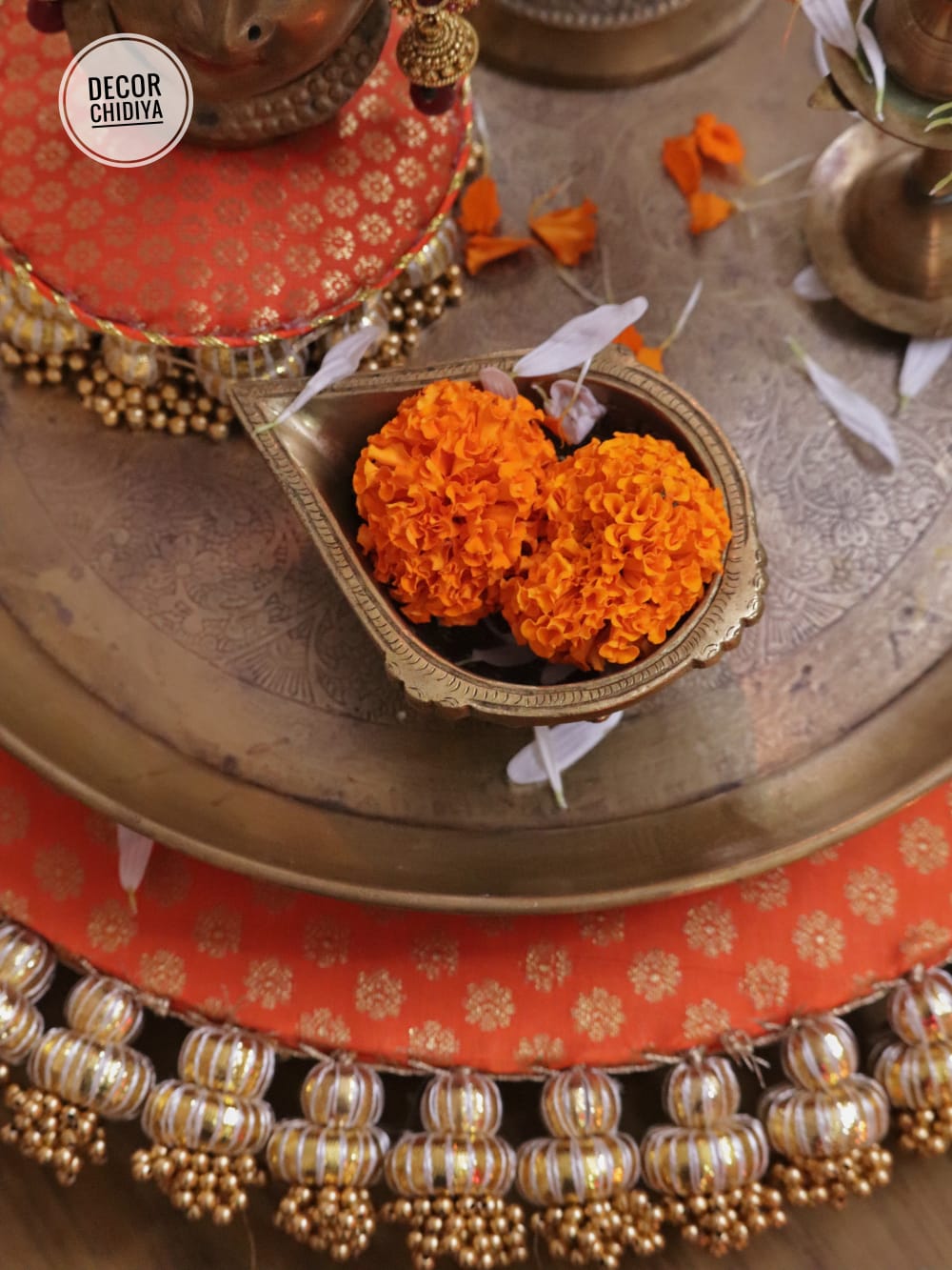 Dakla Coffee Table Decor Set –orange and Gold Festive Centerpiece