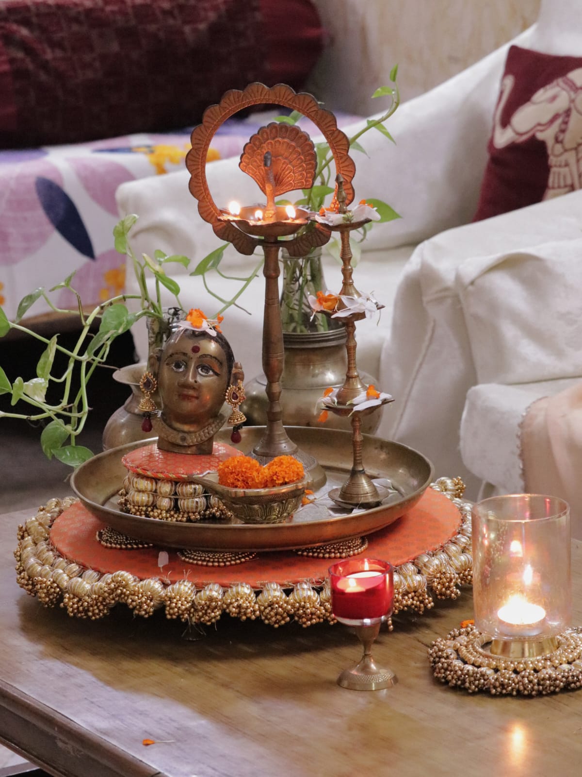 Dakla Coffee Table Decor Set –orange and Gold Festive Centerpiece