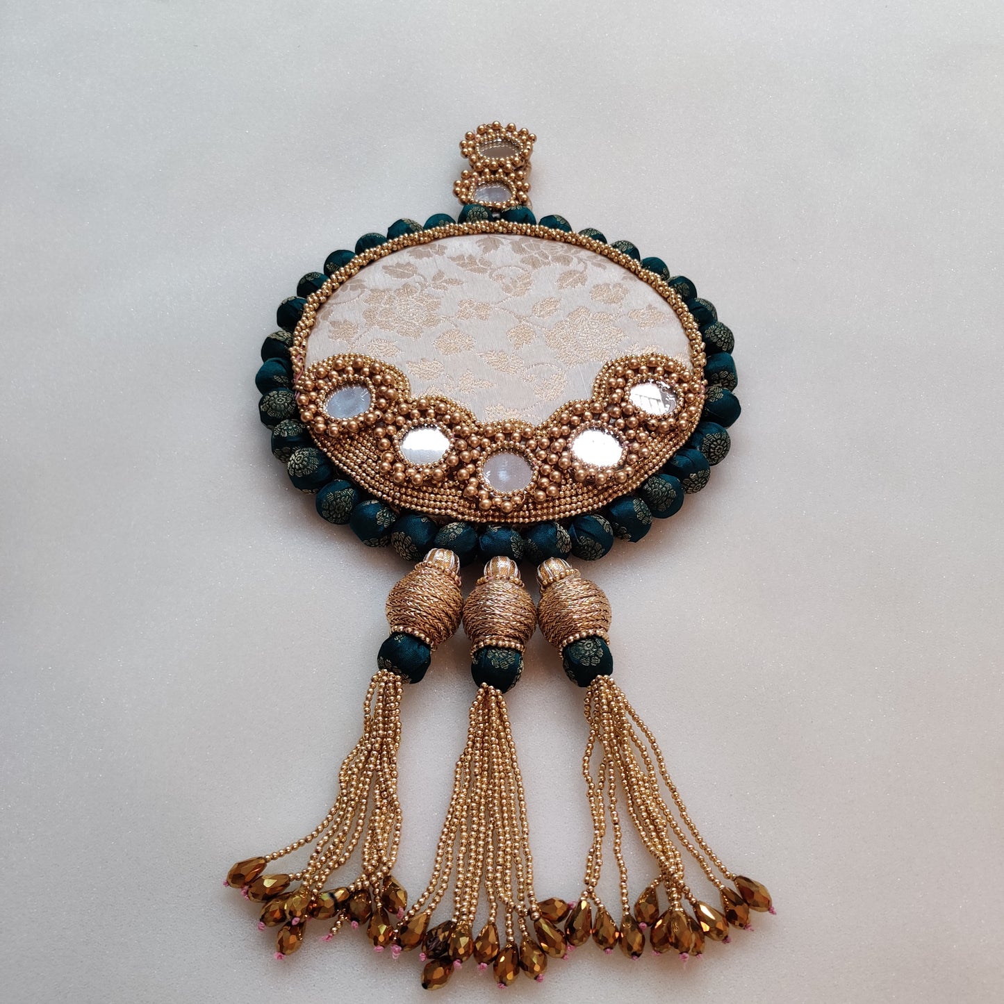 mirrorwork wall hanging - Aina - white and teal color