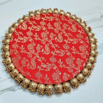Red Single Bead Tassel Placemat - Surkh rang - Ektara Placemat
