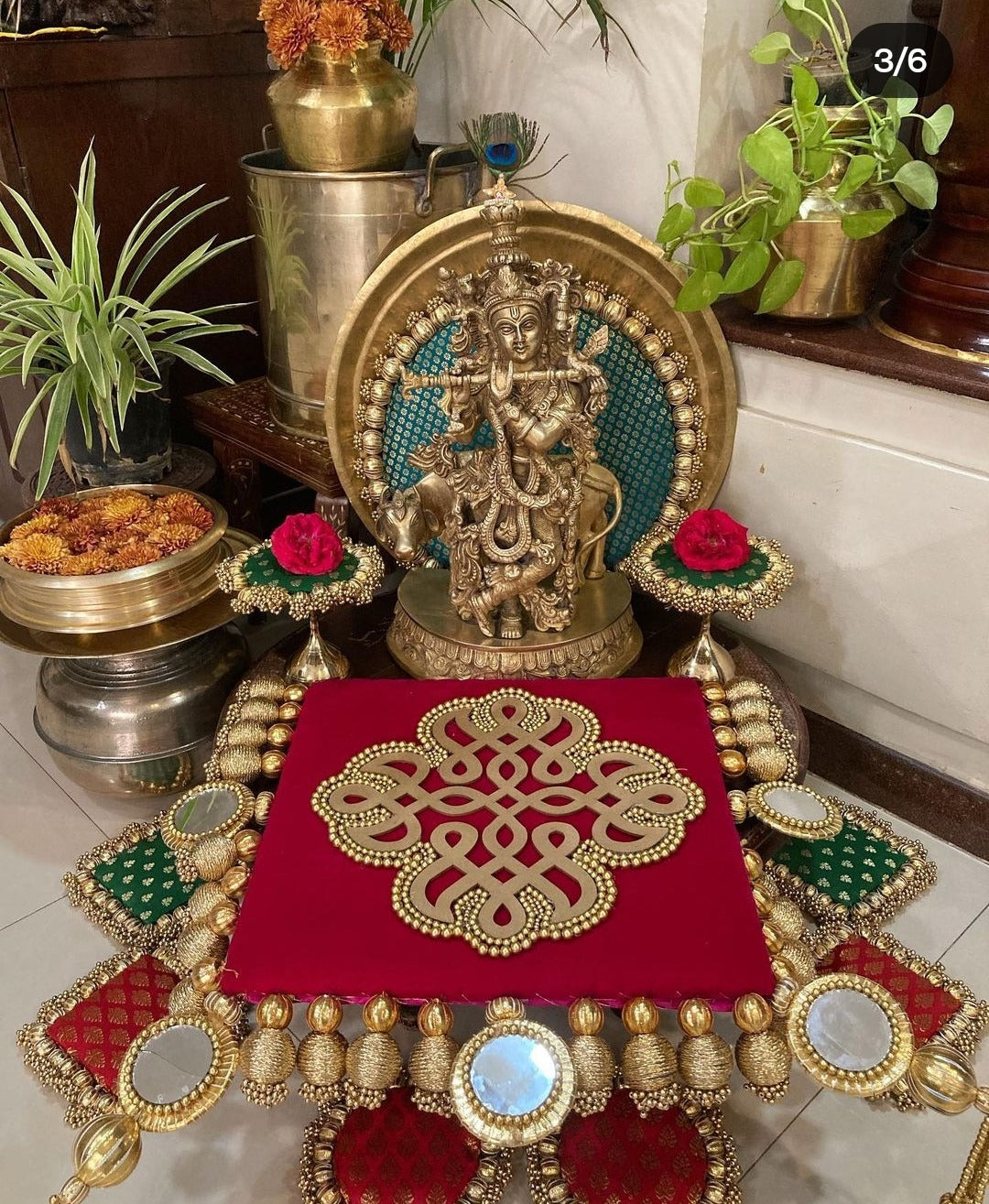 Kolam-Inspired 12-Piece Décor Combo: Handcrafted Brocade & Velvet Ensemble