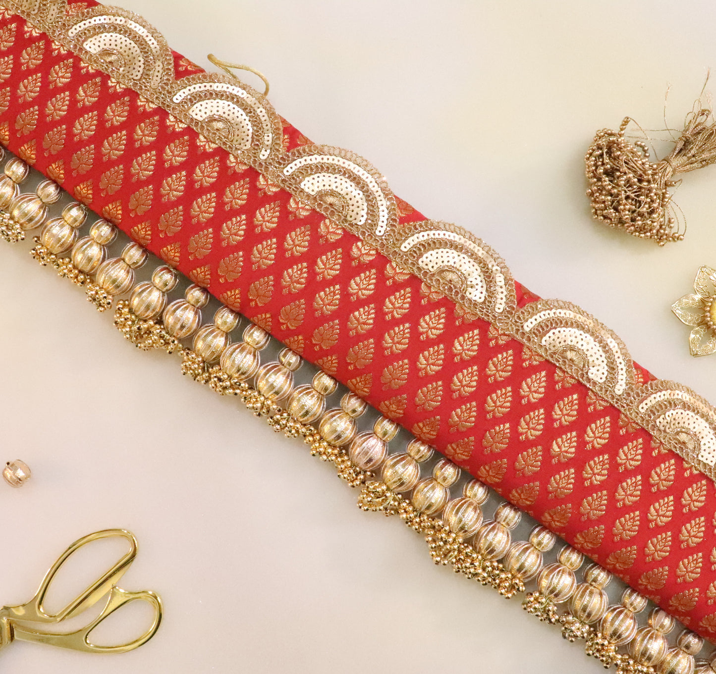 Pink Buti Brocade Placemat & Red Buti Brocade Toran Combo: Elegant Dining & Doorway Décor Set