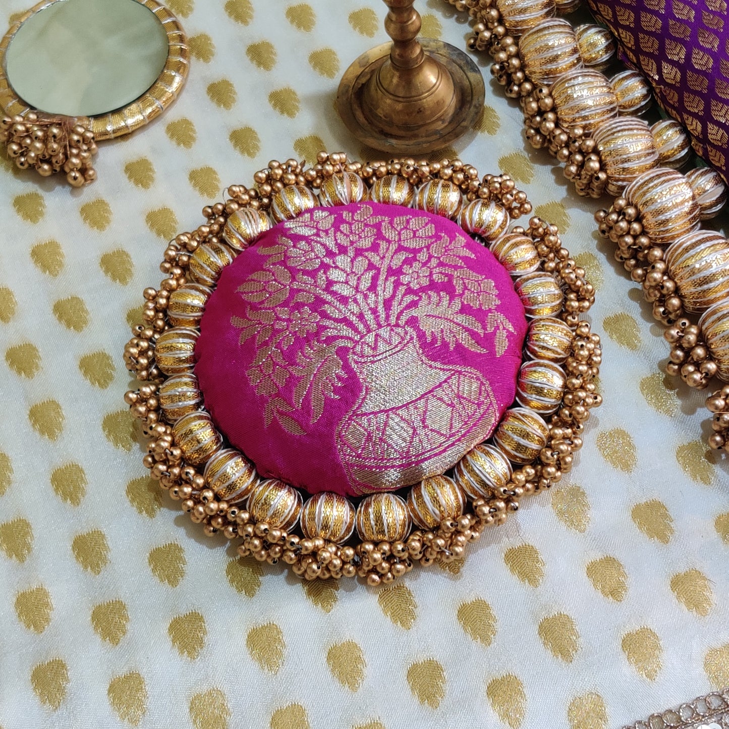 Peacock-Inspired 7-Piece Banarasi Textiles Decor Set