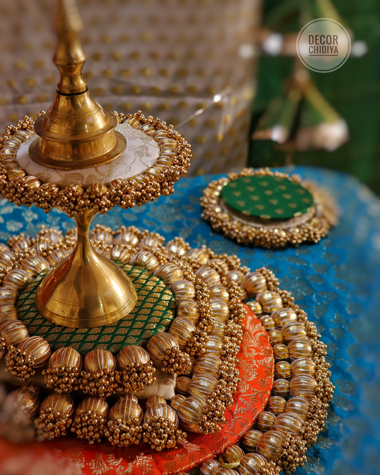 Boho Chic Ensemble: Multicolor Placemat with Gota Tassels, Brass Décor, and Mini Hangings Set