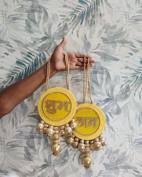 Shubh labh hanging Pair - Yellow /Reversible / one side mirror