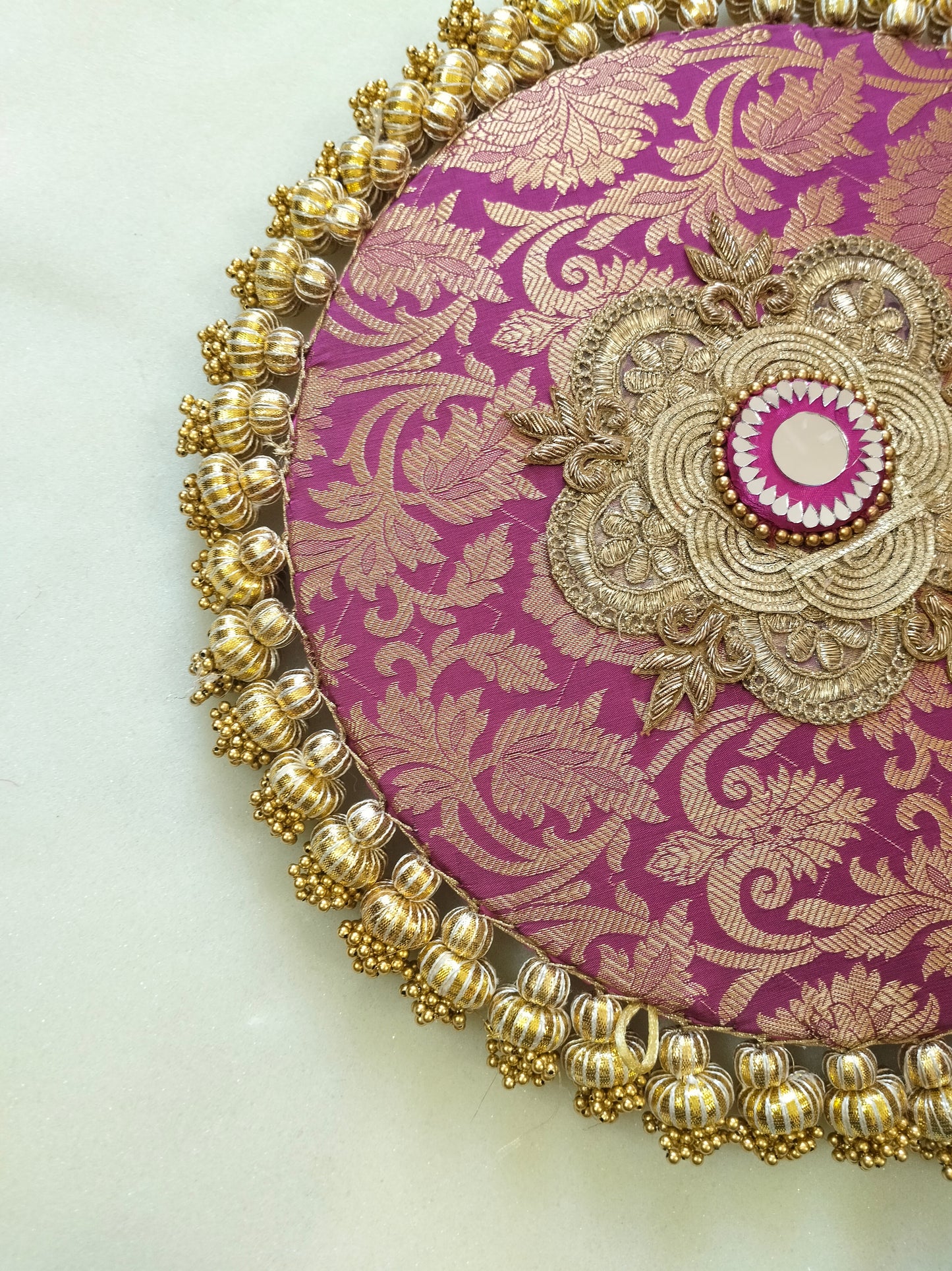Mandala Placemat – Guabi pink Dabka Flower | Various Sizes | Handcrafted Banarasi Decor