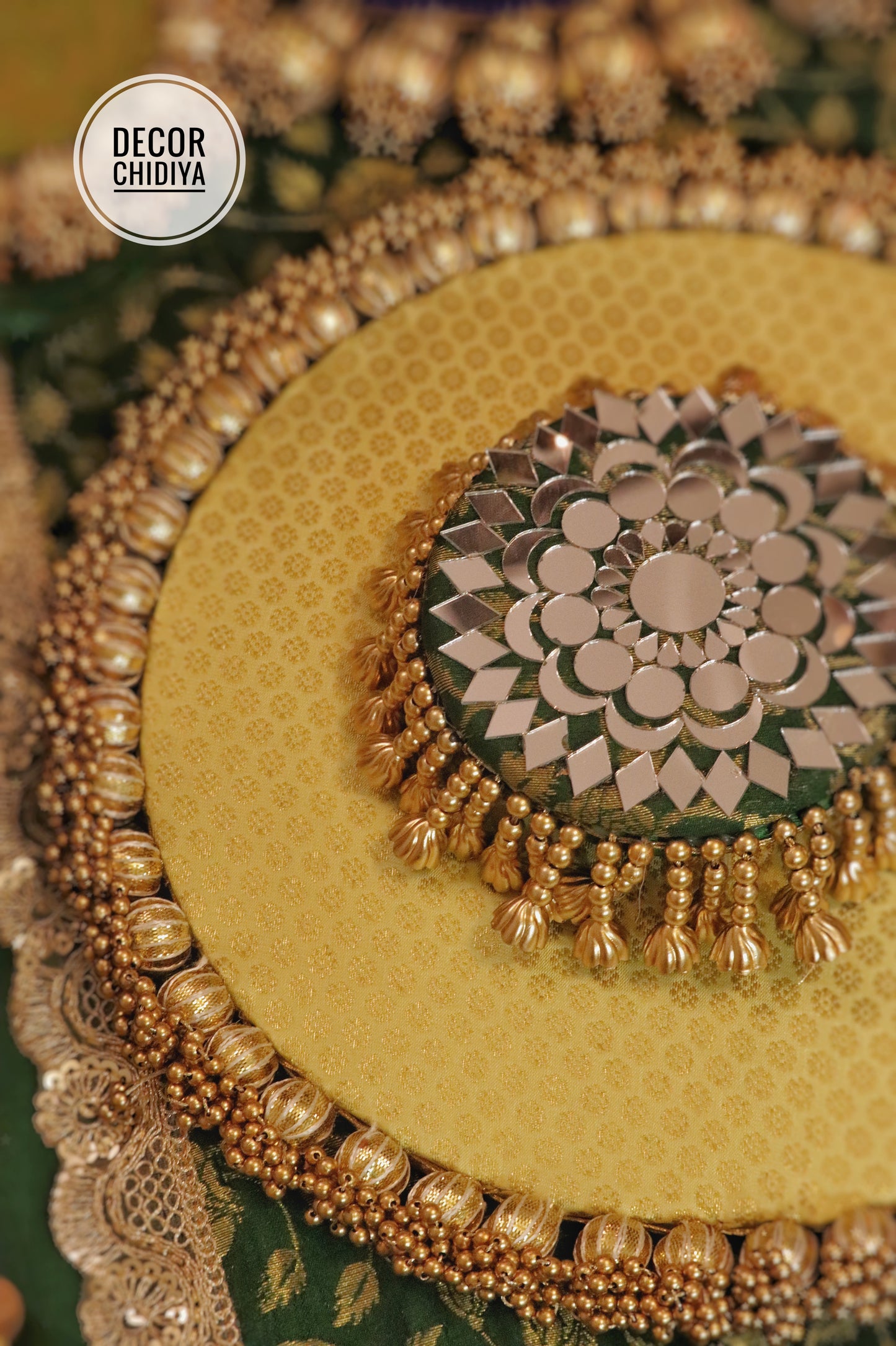 The green glow table - The Green and pink radiance Handcrafted Indian Table Decor Setup