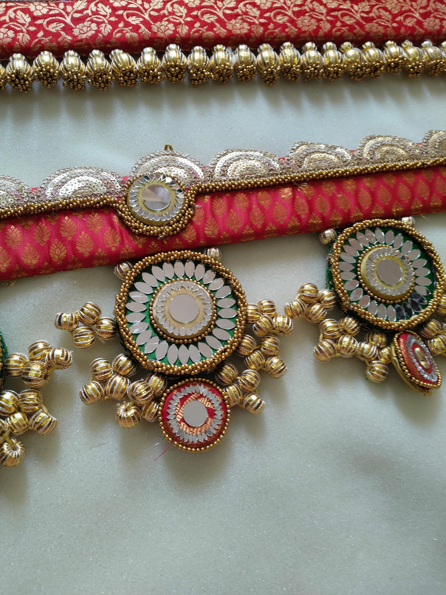 Exclusive - Purnachandra or Circular pendant Toran - Red hara - small motifs brocade toran (Copy)