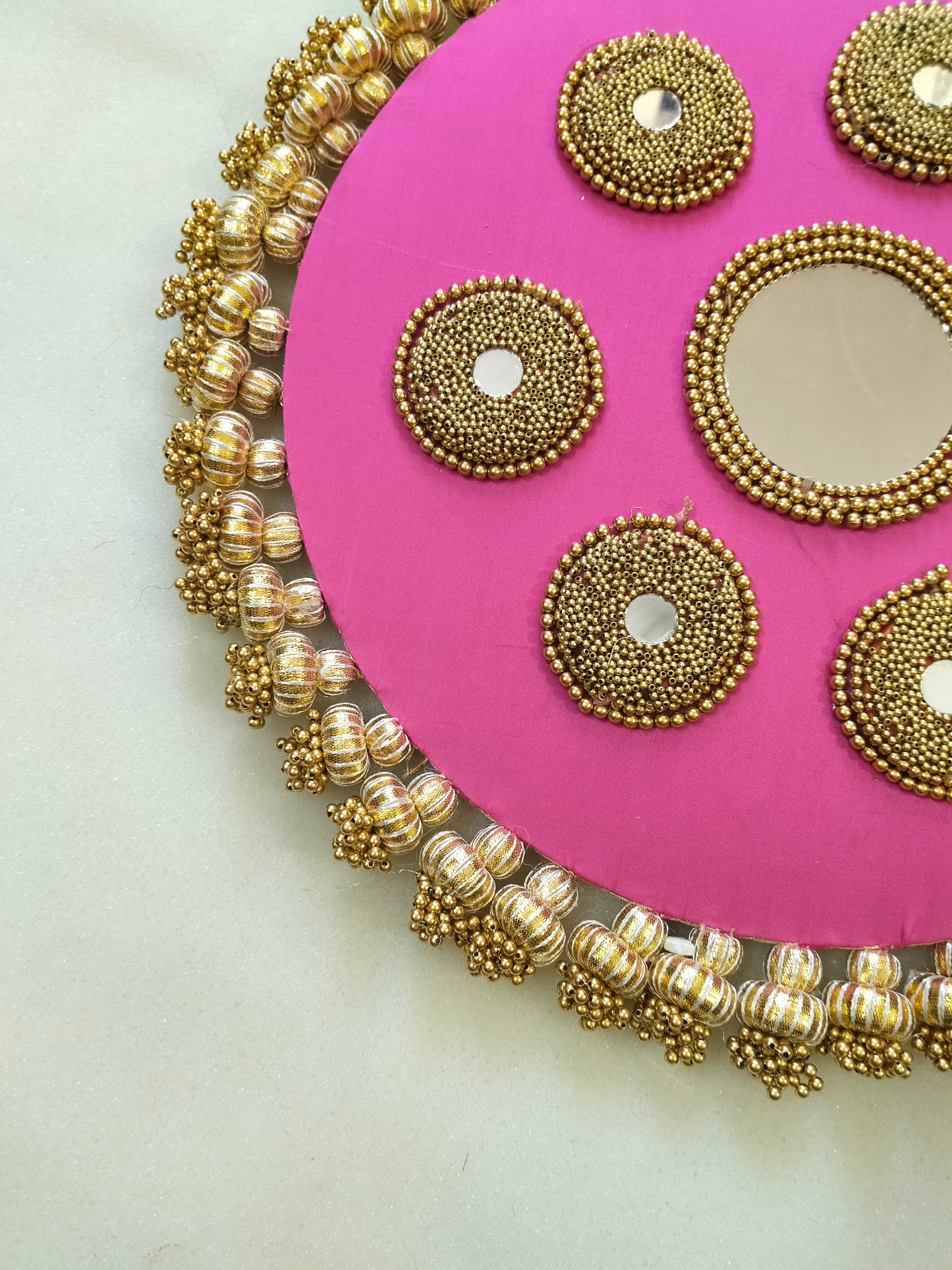 Mandala Placemat – Guabi pink Dabka Flower | Various Sizes | Handcrafted Banarasi Decor