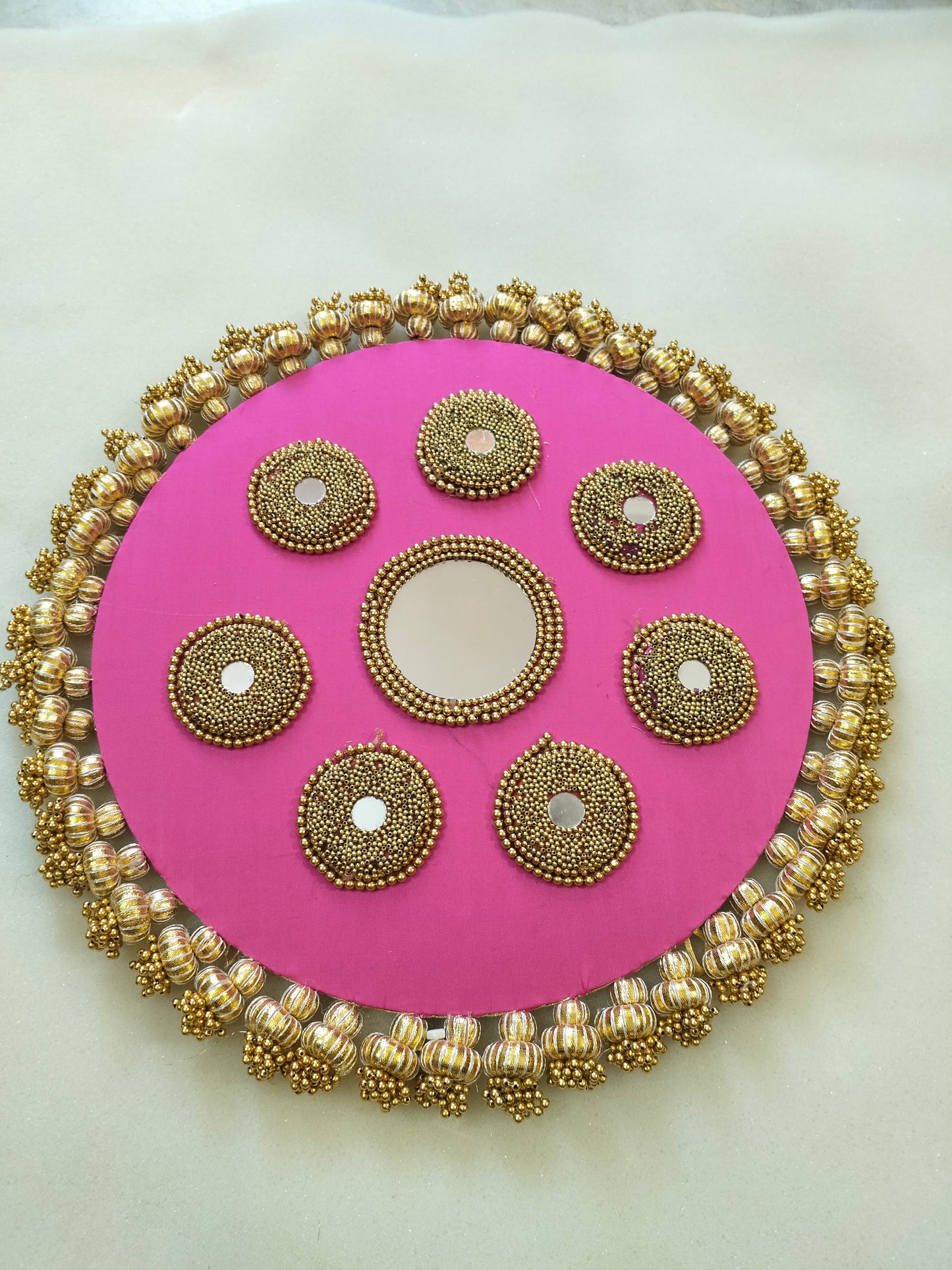 Mandala Placemat – Guabi pink Dabka Flower | Various Sizes | Handcrafted Banarasi Decor