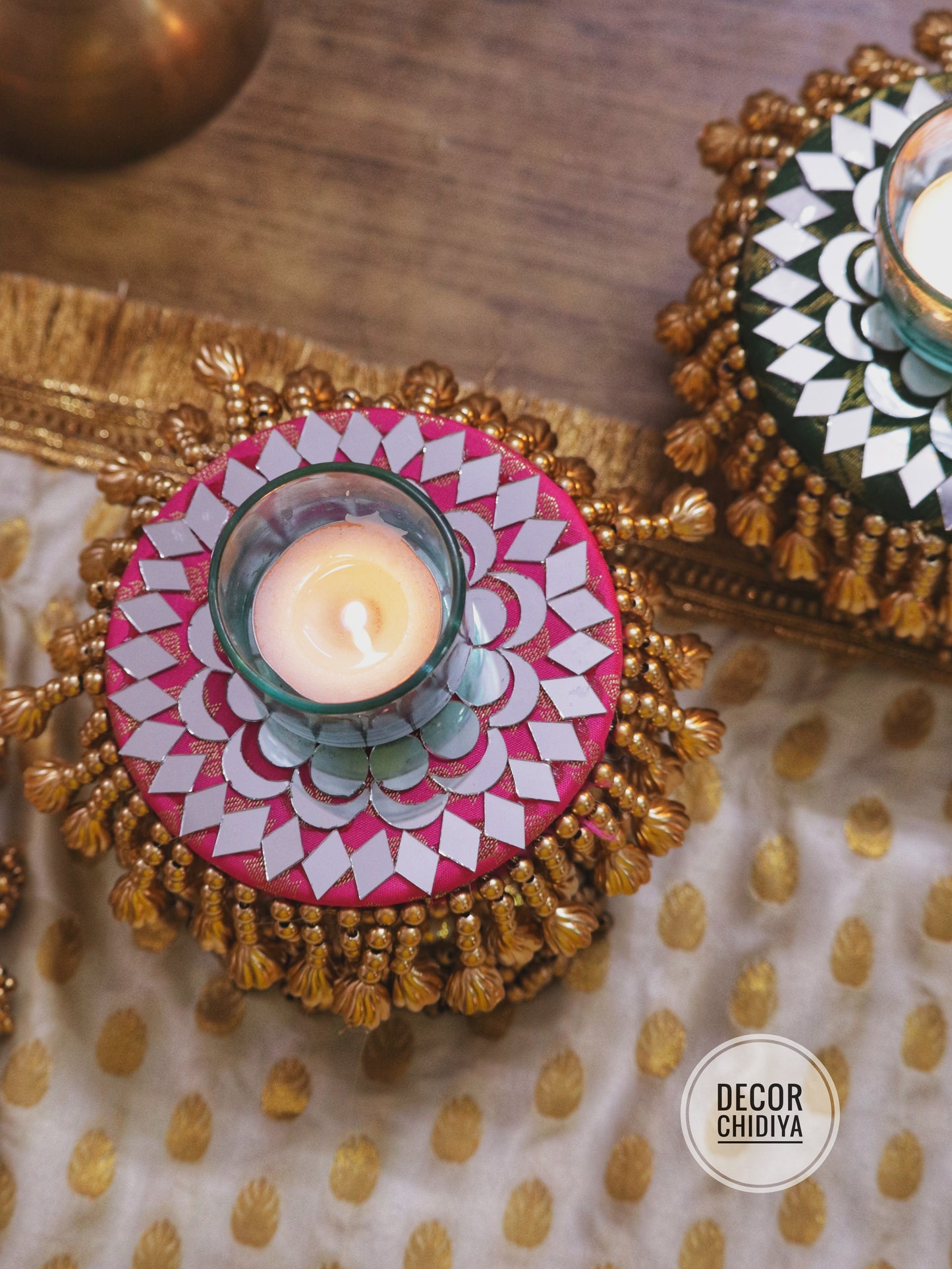 Mirrorwork mandala tealight holder - various sizes and colors