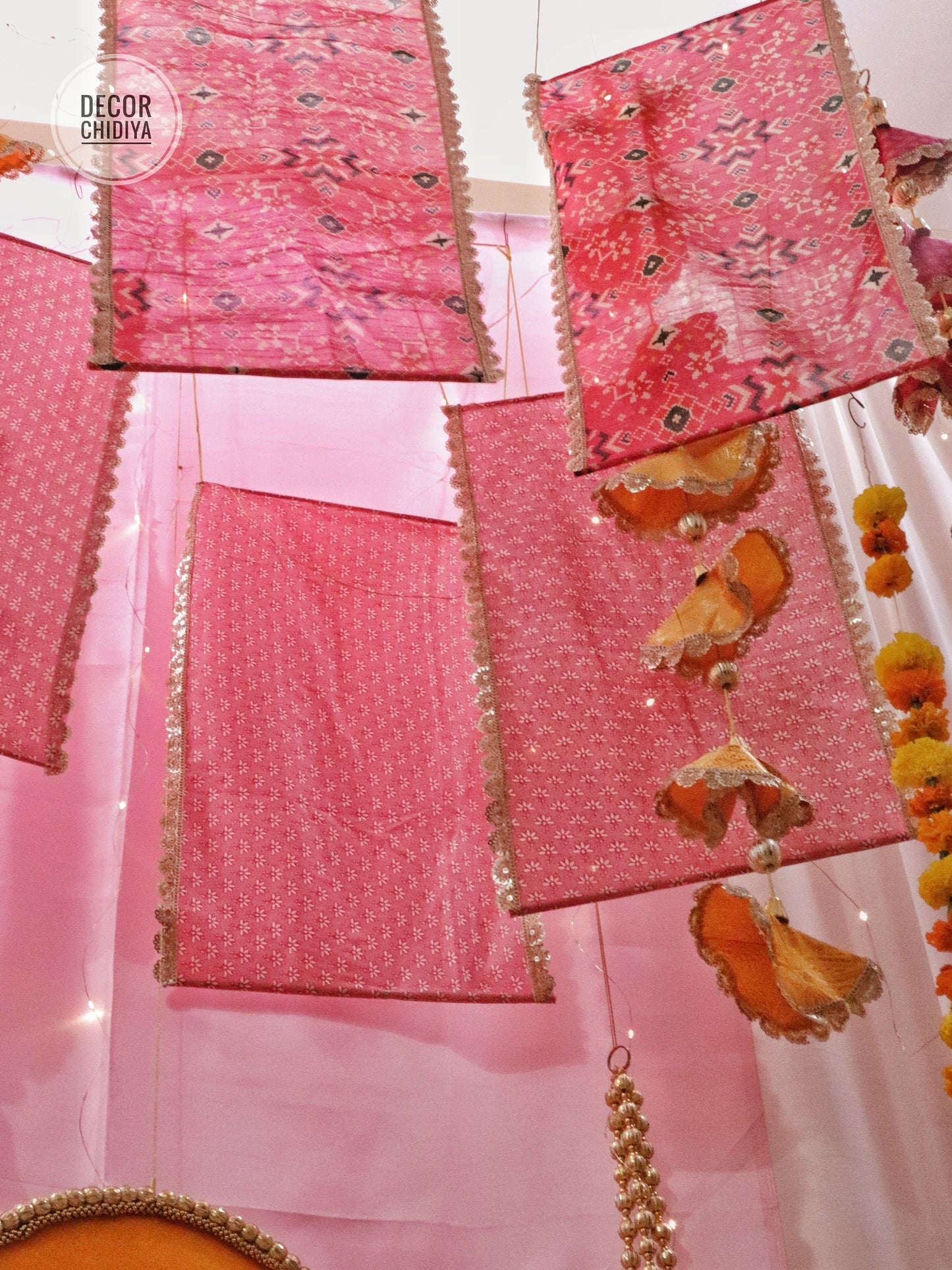 Aangan Mein Aarti - Pastel theme kolam inspired pooja setup - Pink, yellow and green