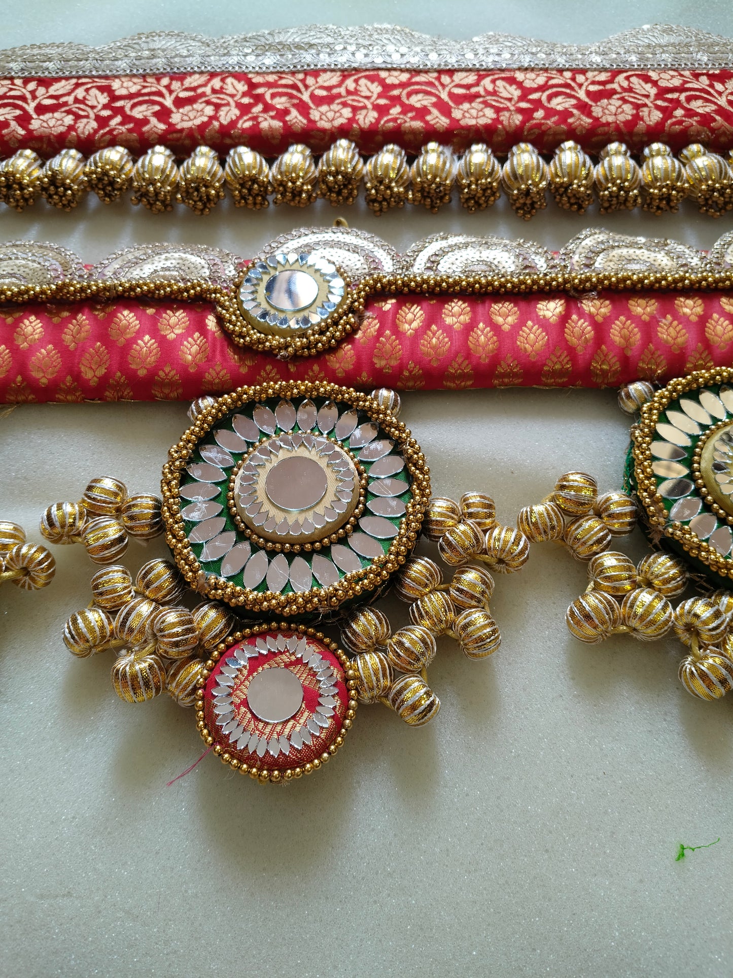 Exclusive - Purnachandra or Circular pendant Toran - Red hara - small motifs brocade toran (Copy)
