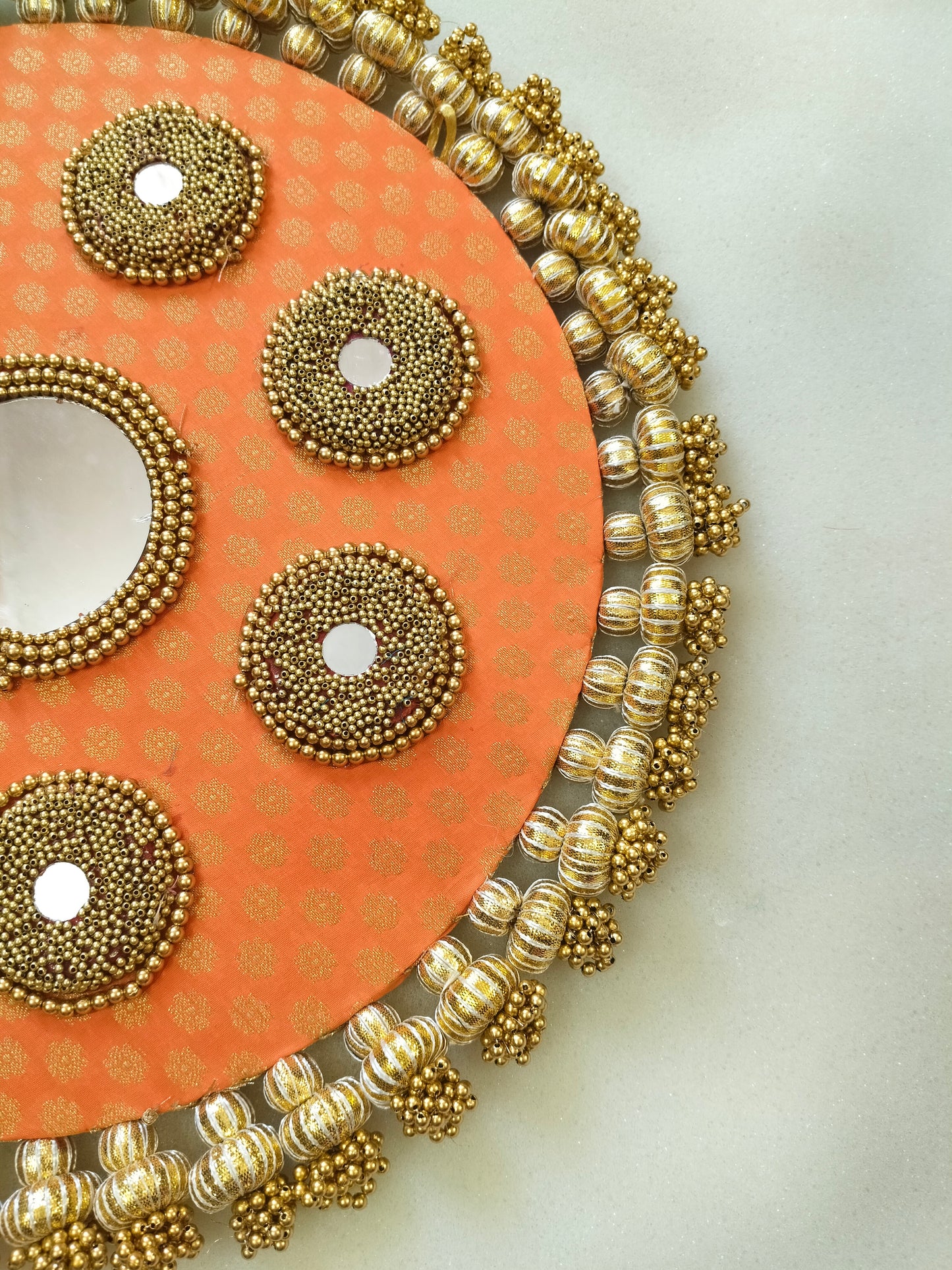 Mandala Placemat – Orange Dabka Flower | Various Sizes | Handcrafted Banarasi Decor
