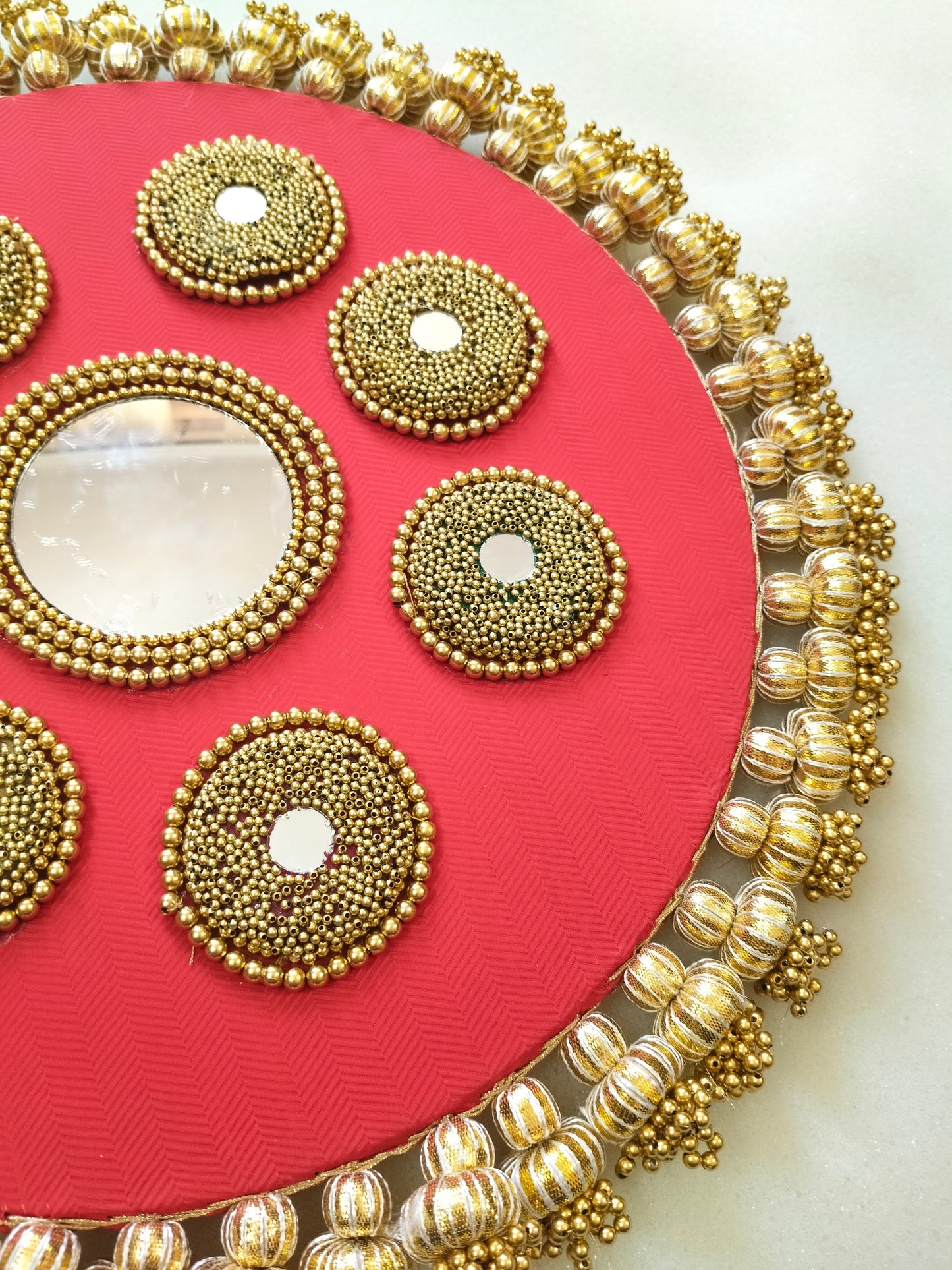 Mandala Placemat – Red Dabka Flower | Various Sizes | Handcrafted Banarasi Decor