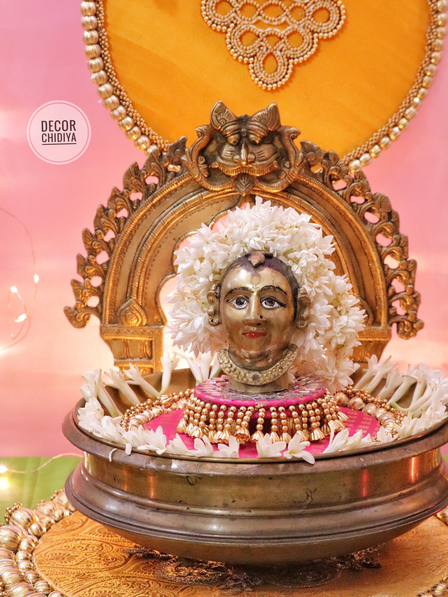 Aangan Mein Aarti - Pastel theme kolam inspired pooja setup - Pink, yellow and green