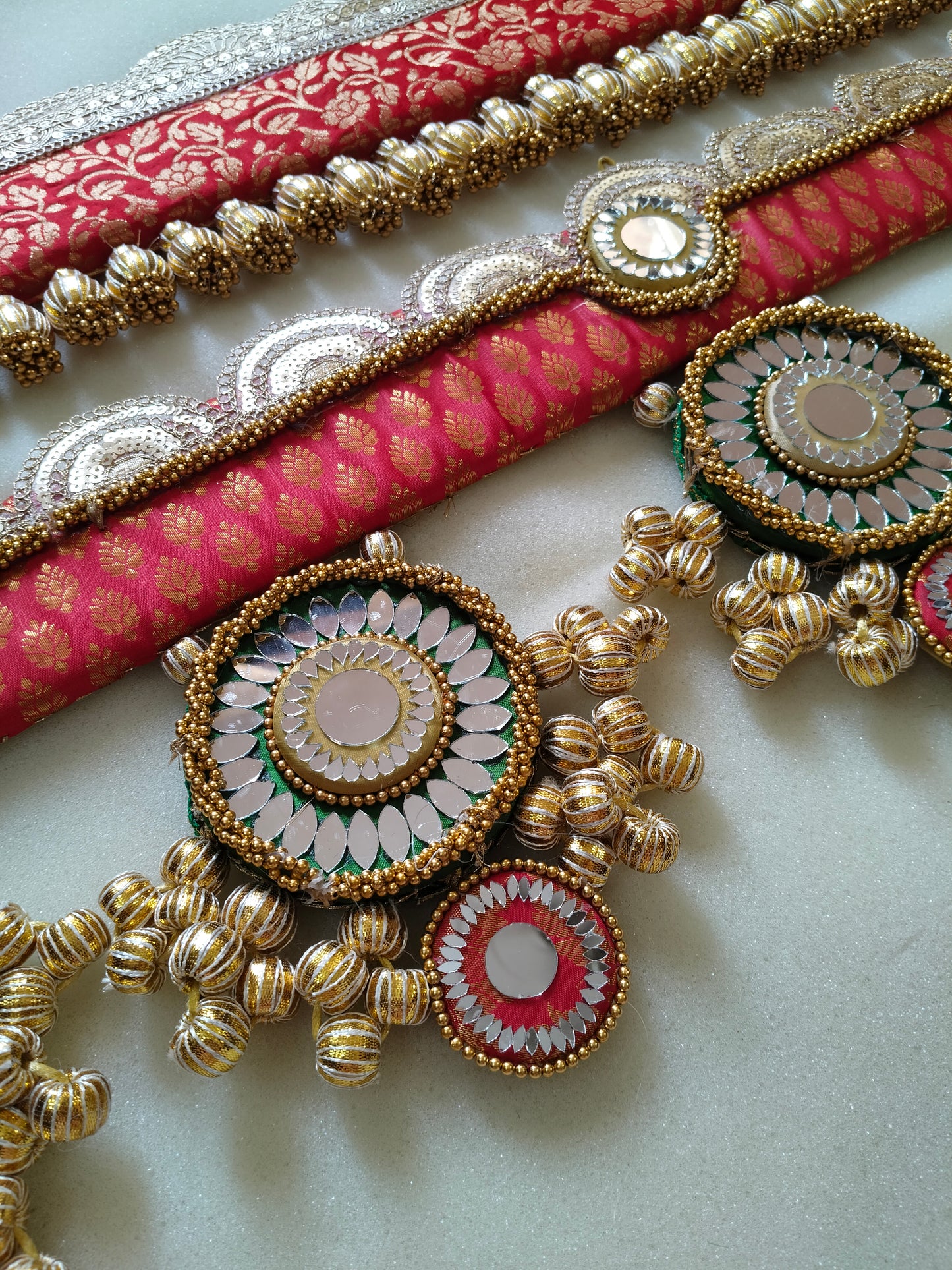 Exclusive - Purnachandra or Circular pendant Toran - Red hara - small motifs brocade toran (Copy)