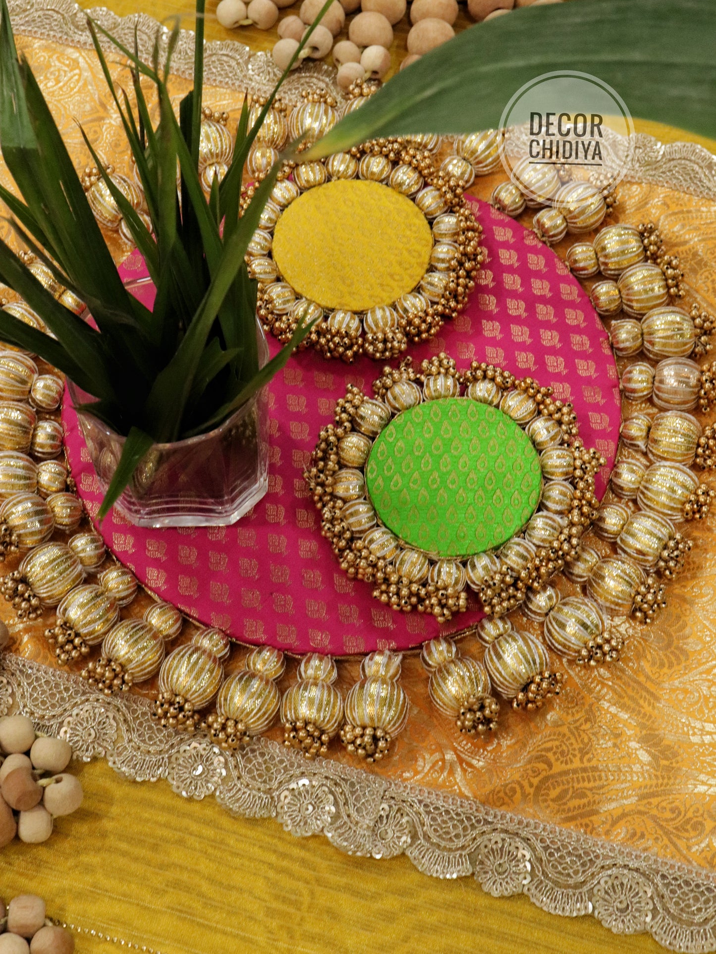 Abha – Haldi and Table Decor Set in Yellow & Pink | Indian Festive Tablescape Styling Kit ( complete set - 21 pcs)