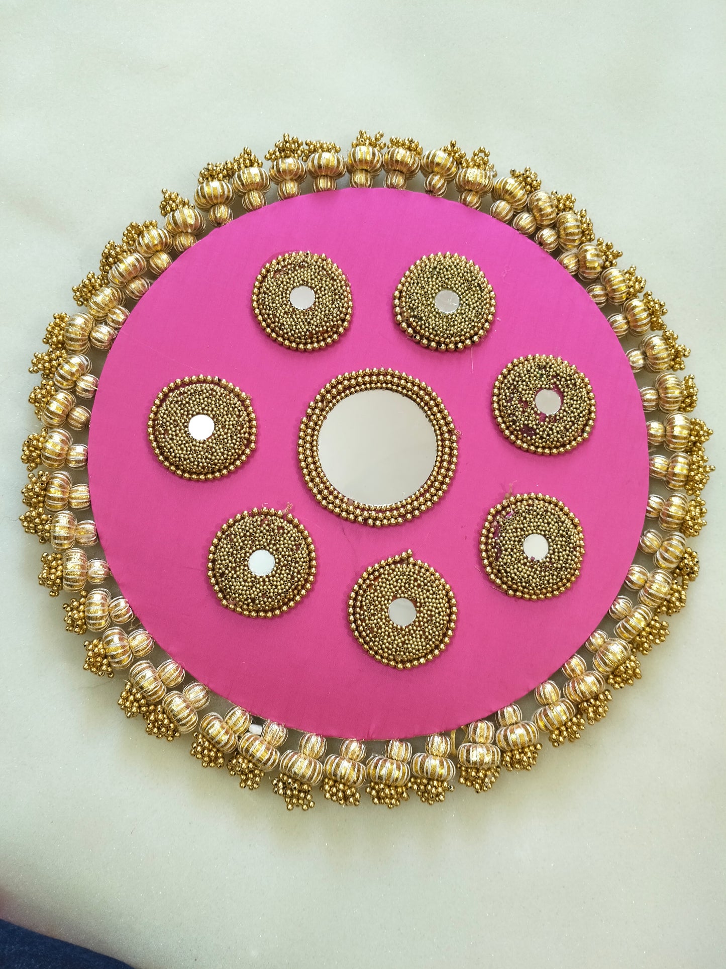Mandala Placemat – Guabi pink Dabka Flower | Various Sizes | Handcrafted Banarasi Decor