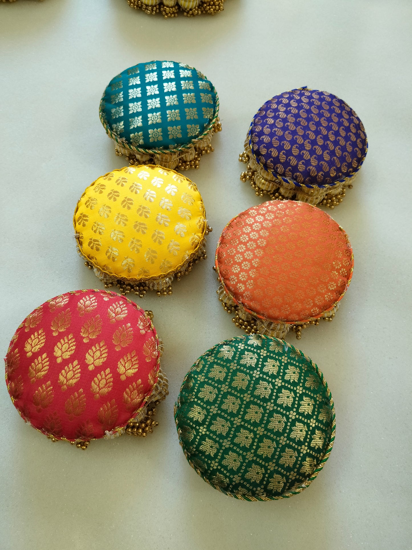 Mini Jalkan Multicolor Yellow Buti Dropping Tassel Placemat – Set of 6 | Decorative Dining Table Mats
