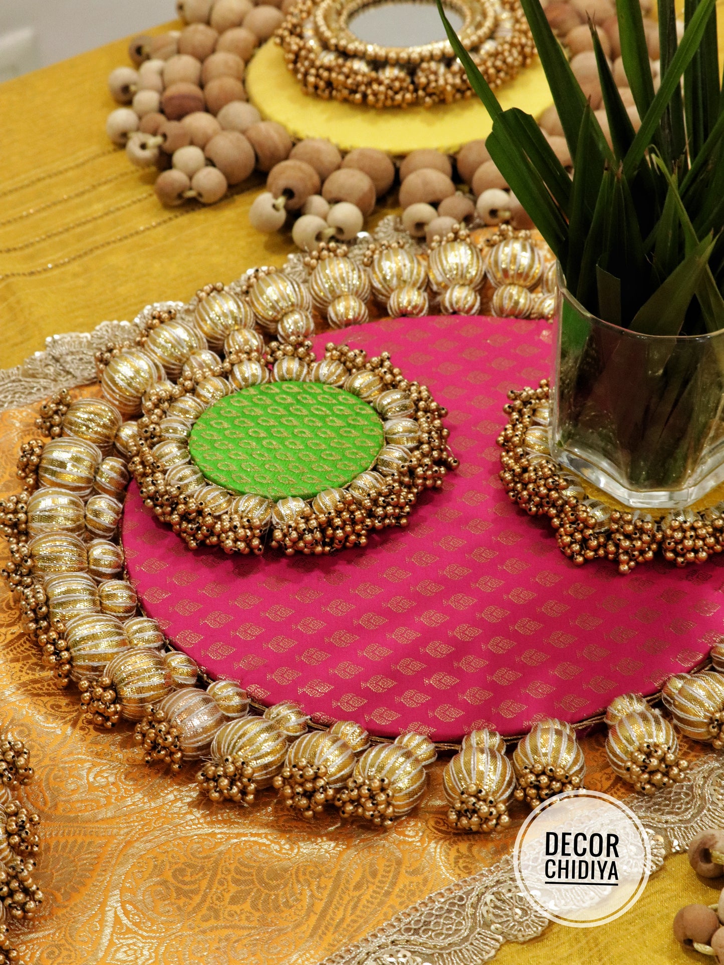 Abha – Haldi and Table Decor Set in Yellow & Pink | Indian Festive Tablescape Styling Kit ( complete set - 21 pcs)
