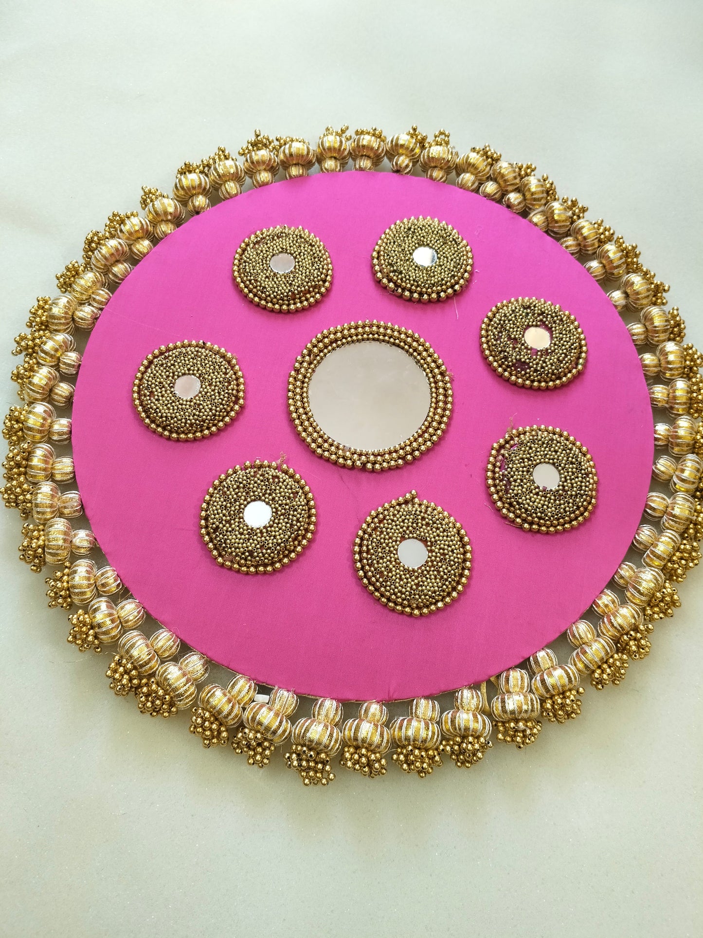 Mandala Placemat – Guabi pink Dabka Flower | Various Sizes | Handcrafted Banarasi Decor