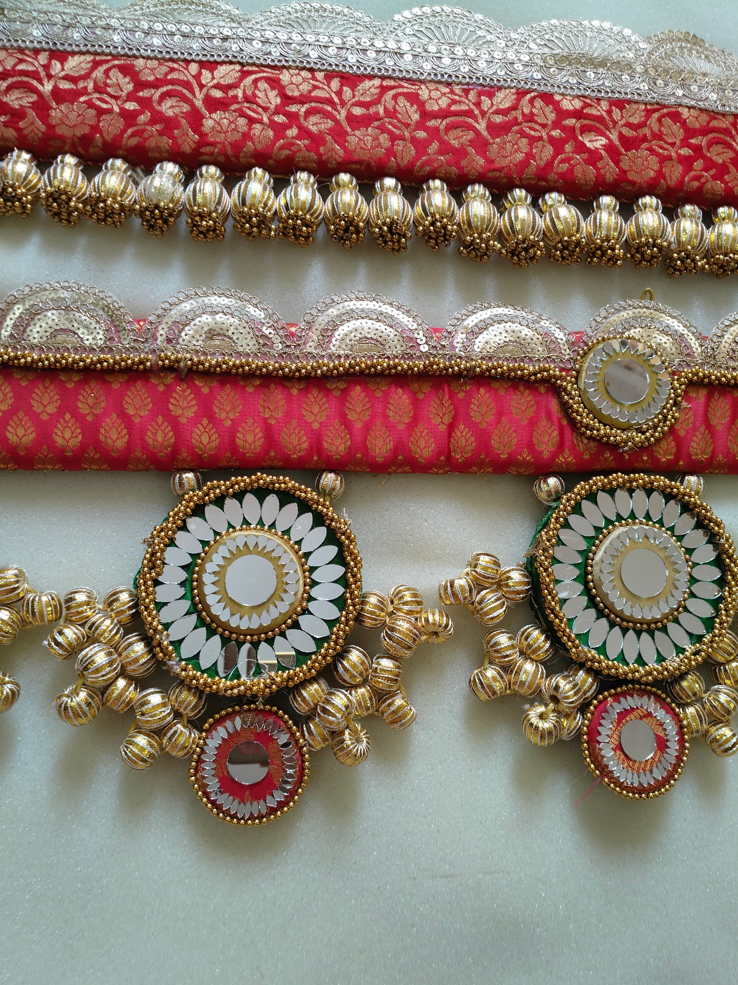 Exclusive - Purnachandra or Circular pendant Toran - Red hara - small motifs brocade toran (Copy)