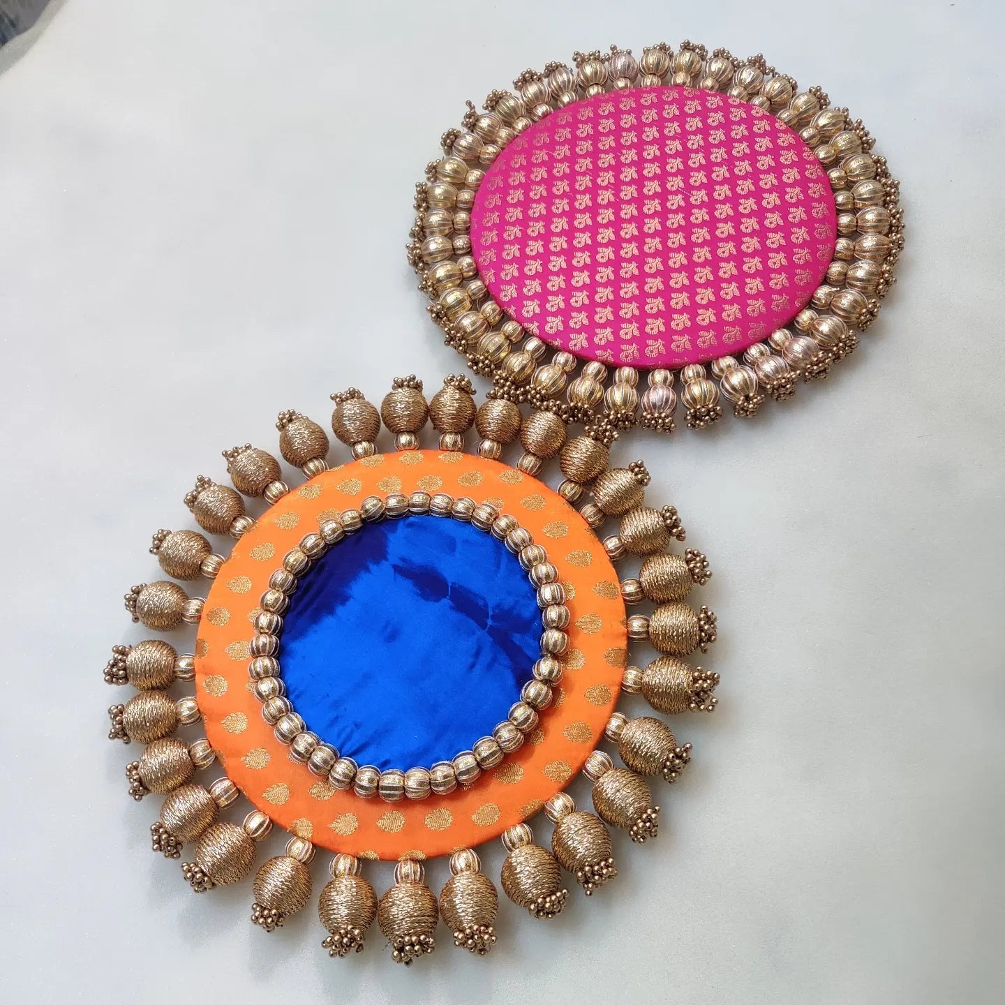 Chic Pink, Royal Blue, and Orange Brocade Placemat Set: Set of 4 Elegant placemat