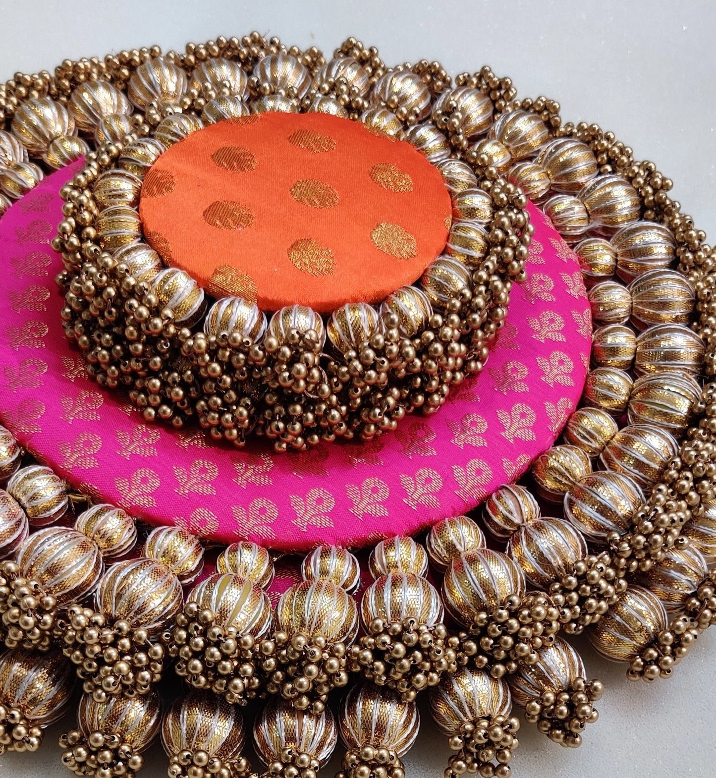 Orange & Poppy Pink Brocade Placemat Set: Set of 4 Elegant Placemats